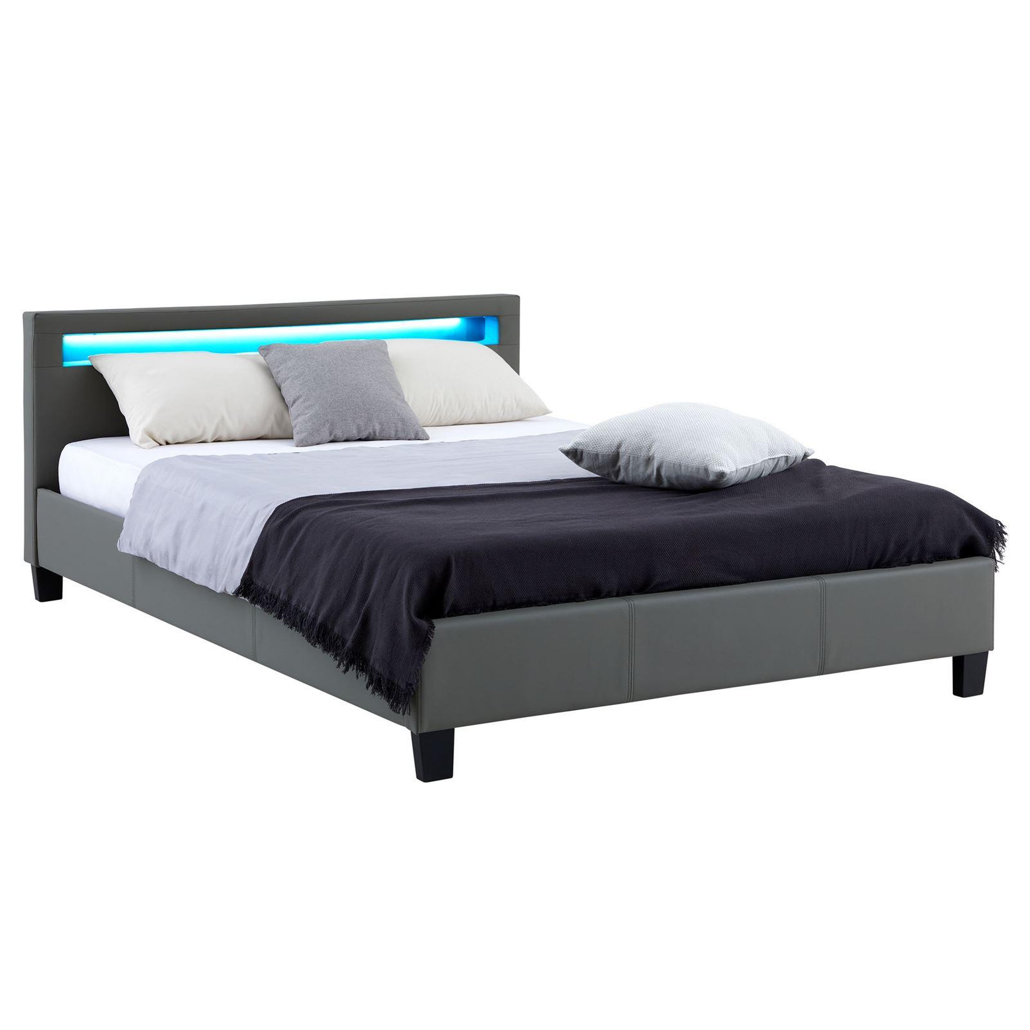 Voir la diapositive 1 : IDIMEX Lit LED double PINOT 140x190 cm, avec sommier, revêtement synthétique