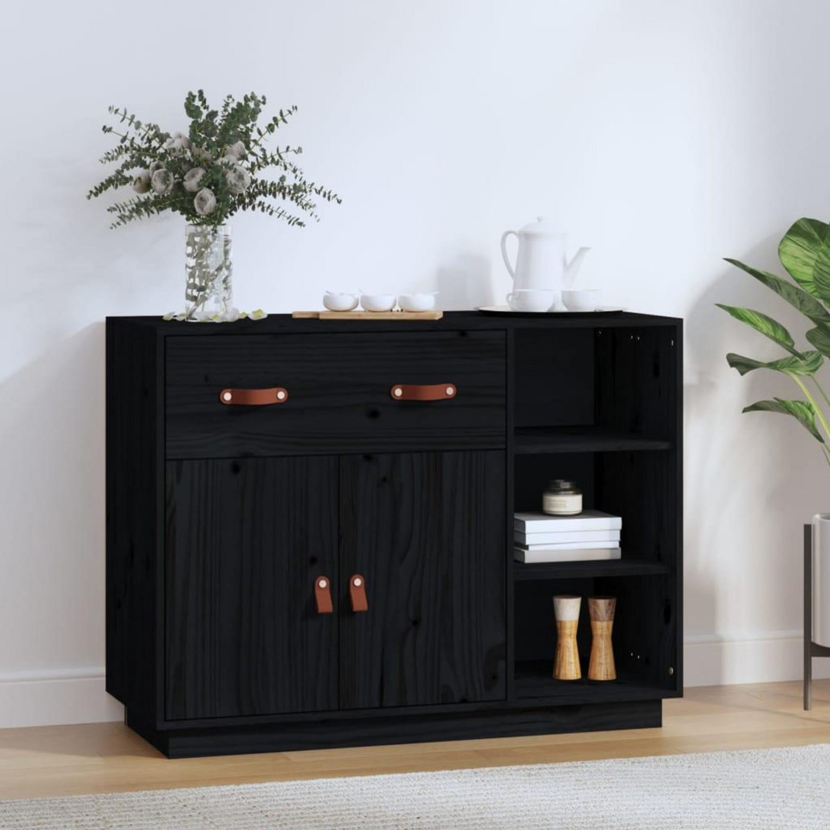 VIDAXL Buffet Noir 98,5x40x75 cm Bois massif de pin