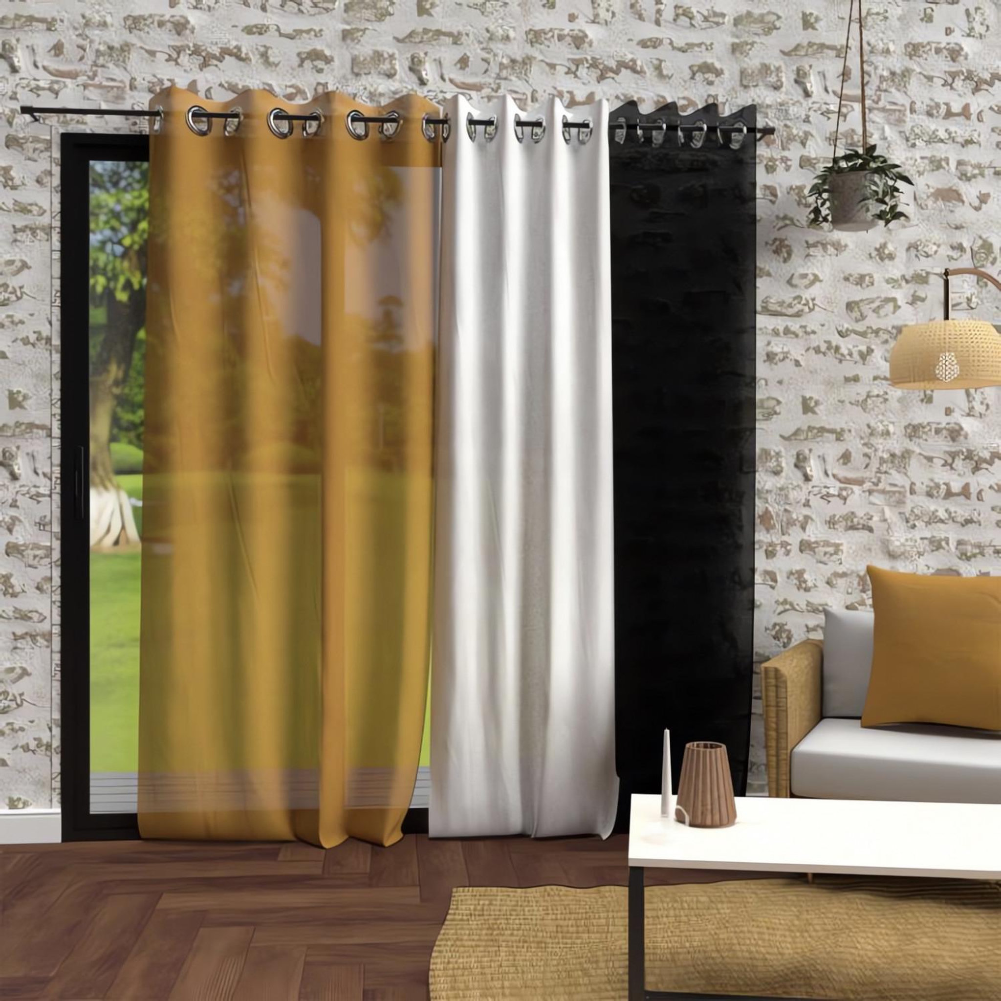 Voir la diapositive 2 : SOLEIL D'OCRE Voile à oeillets effet froissé 135x250 cm BOHEME, par Soleil d'Ocre
