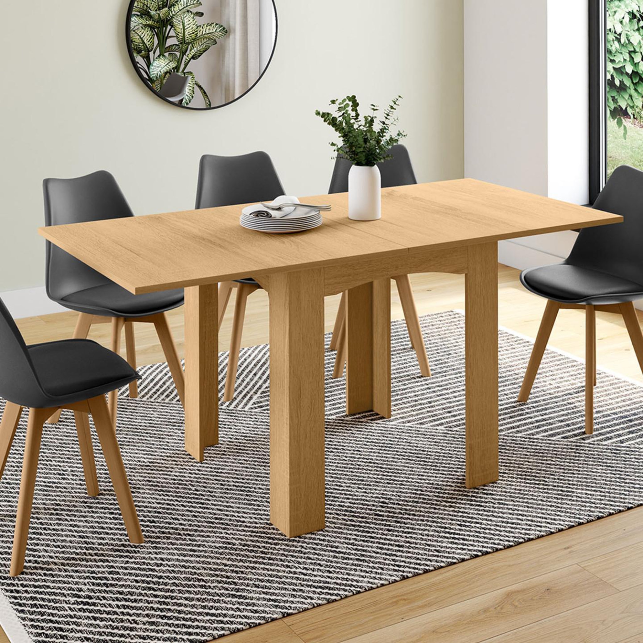 Voir la diapositive 2 : ID MARKET Table à manger extensible rectangle dona 4-8 personnes hêtre 80-160 cm