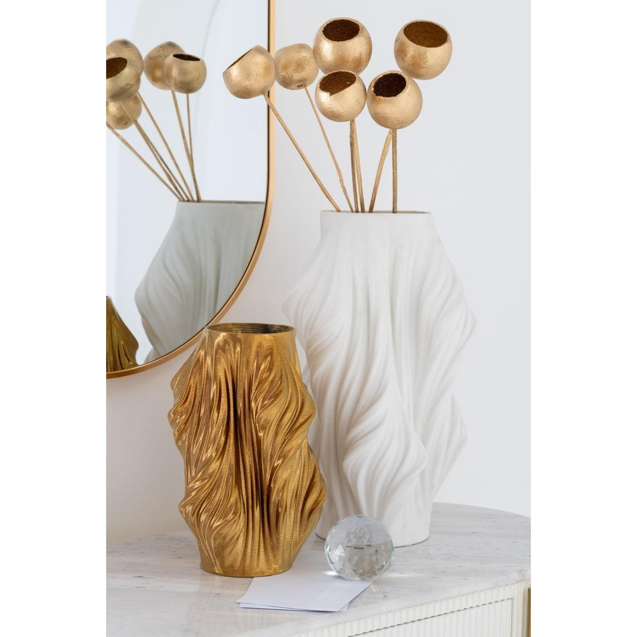 Voir la diapositive 3 : J-LINE Vase déco en porcelaine  impression 3d  40cm blanc