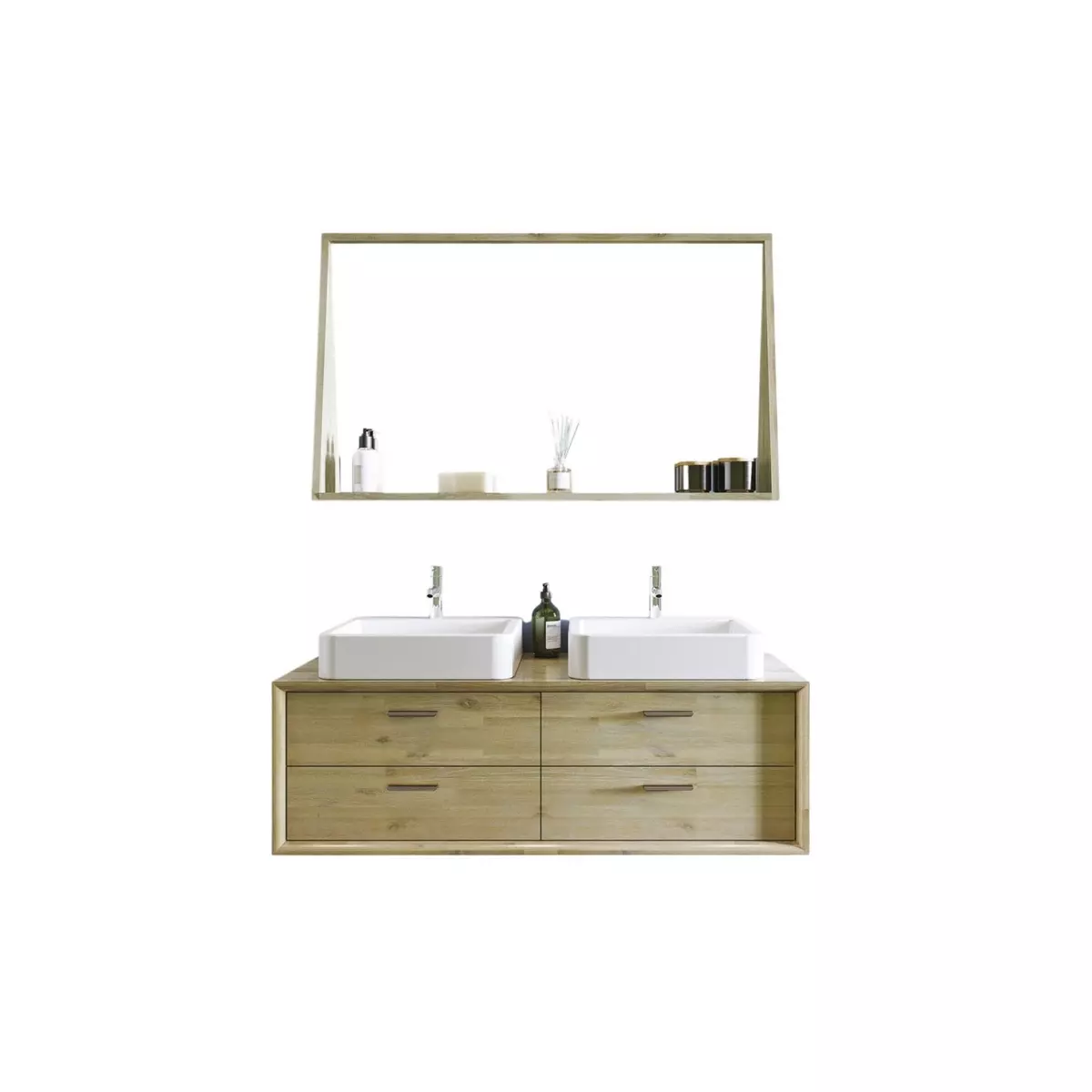 HELLIN Meuble de salle de bain en bois 2 vasques et miroir L120 (ensemble) - FUJI