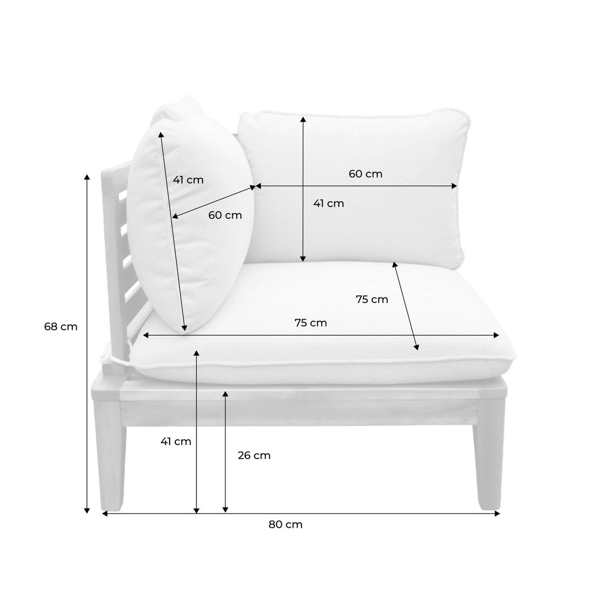 SWEEEK Banquette modulable de jardin bois d'acacia et bouclette avec accoudoirs 2 places beige - Yona
