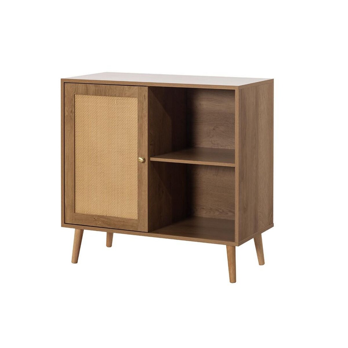 BEST MOBILIER Goto - buffet haut - effet bois et cannage - 2 niches et 1 porte - 80 cm