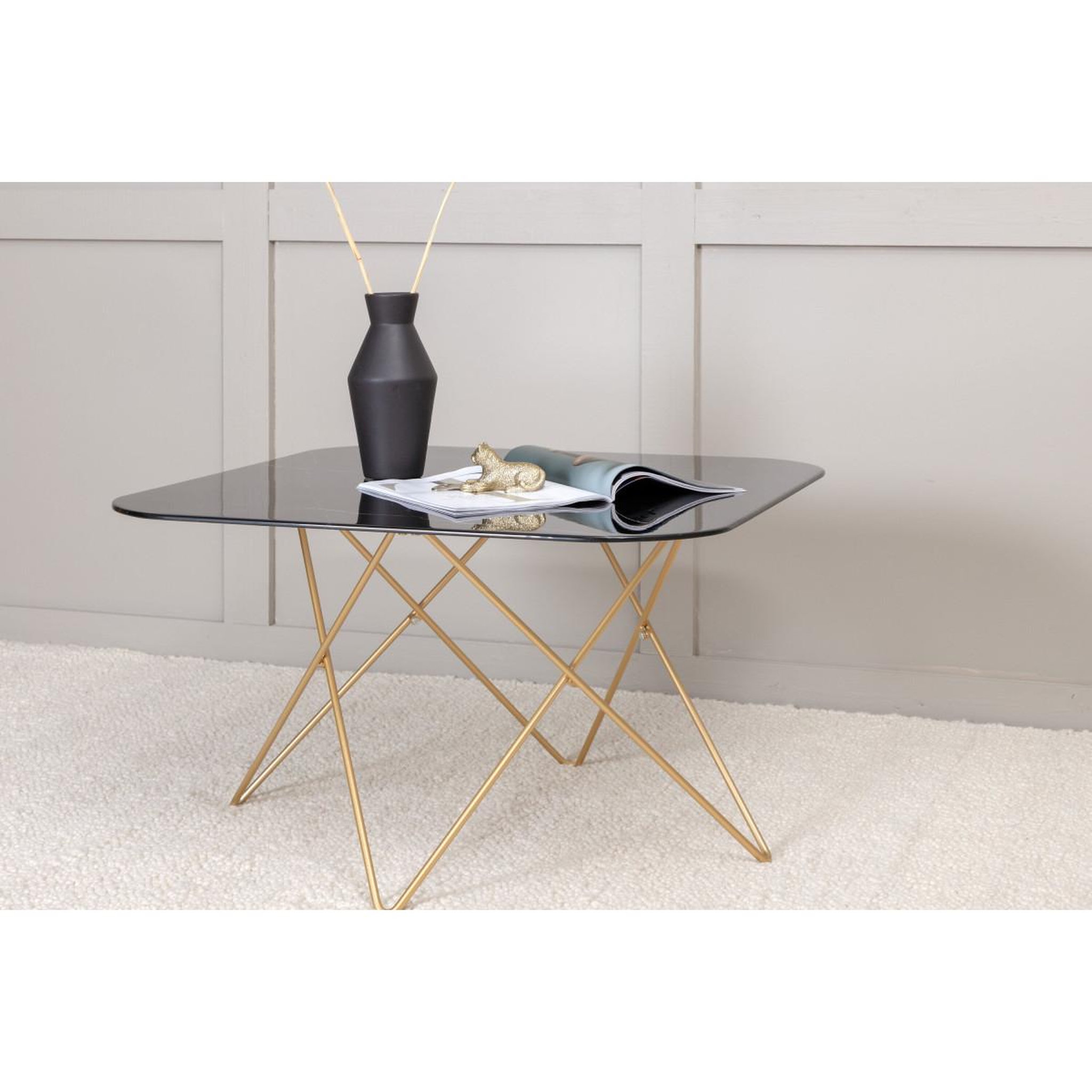 Voir la diapositive 5 : Paris Prix Table basse en verre marbré  tristar  80cm noir & or