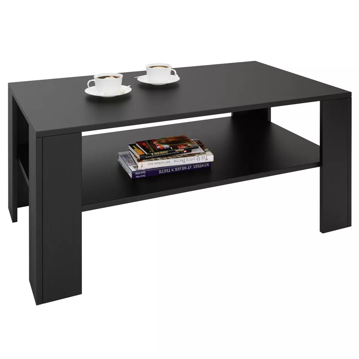 IDIMEX Table basse LORIENT, table de salon rectangulaire avec 1 étagère espace de rangement ouvert, en mélaminé noir mat