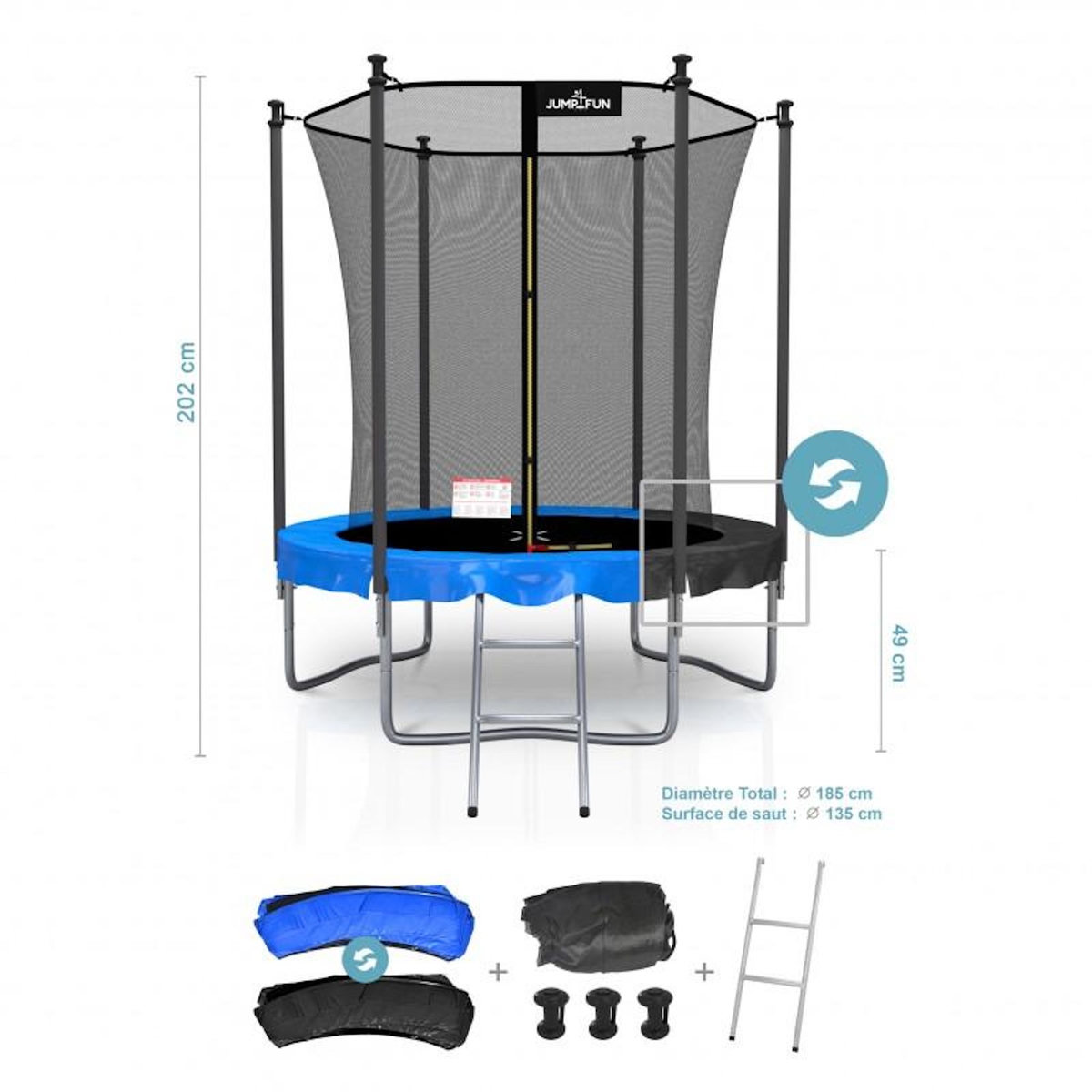 JUMP4FUN Trampoline extérieur Classique ø185 cm- 6FT- Inclus Filet multi- jeux