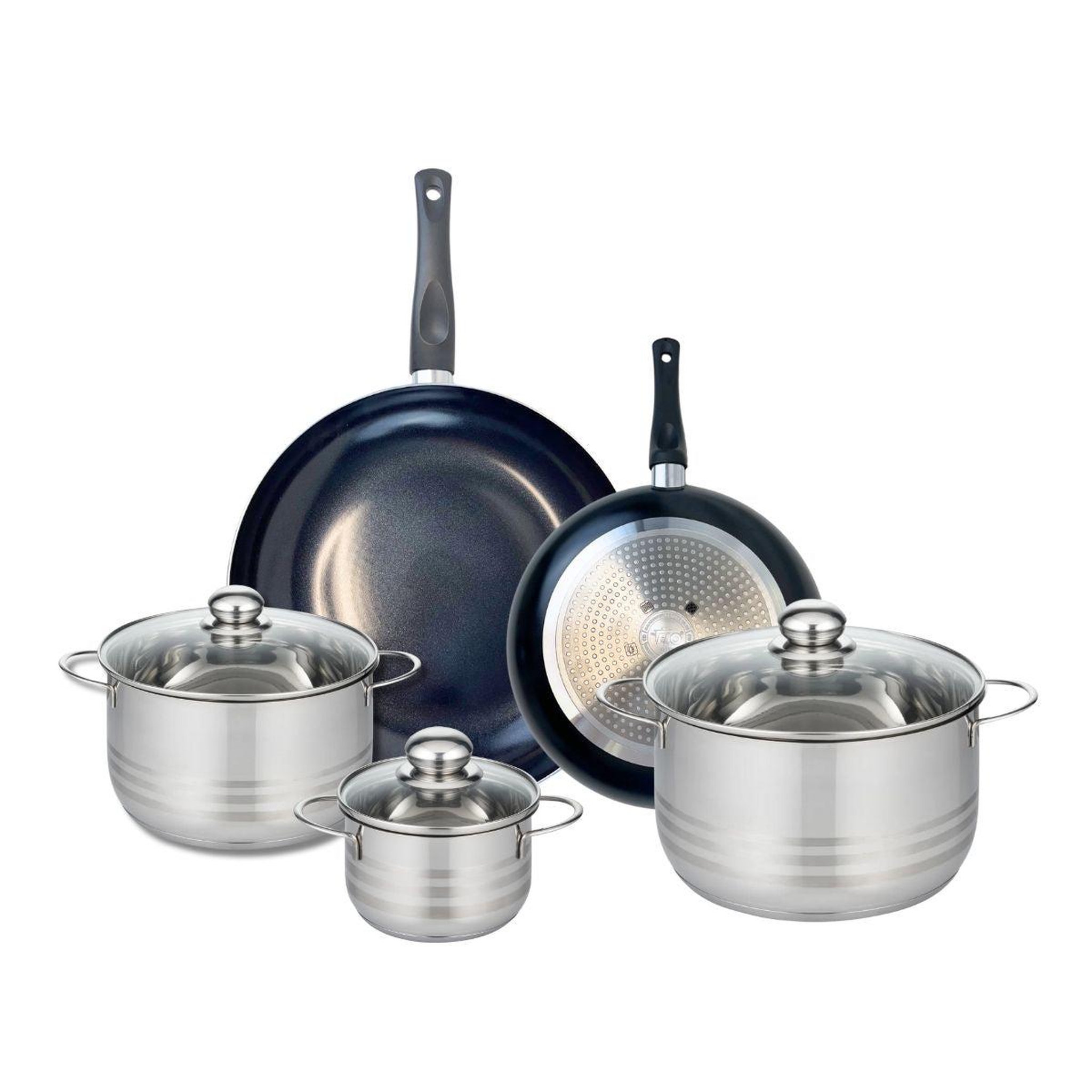 ELO Ensemble de 2 poêles de cuisson 24 et 32 cm et 3 faitouts 14, 20 et 24 cm elo prima brillant