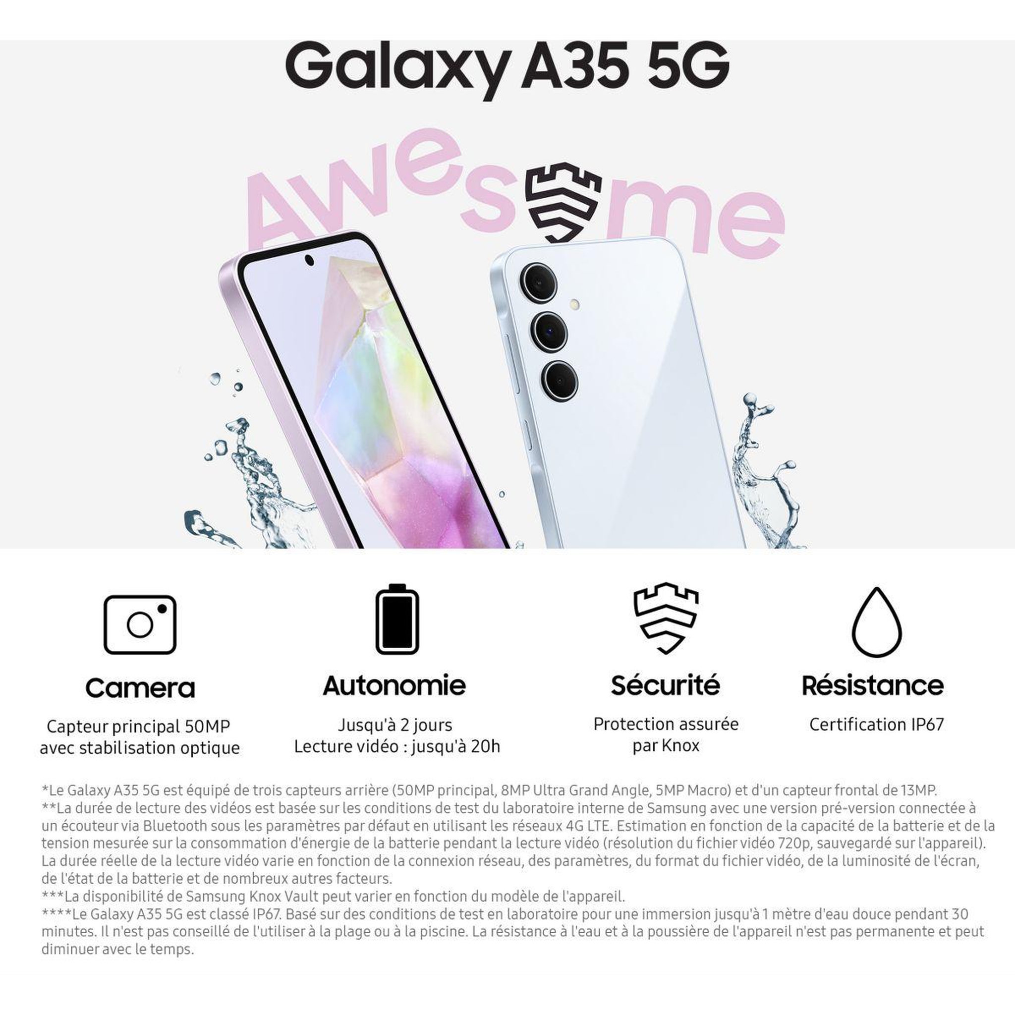 Voir la diapositive 4 : Samsung Smartphone Galaxy A35 Bleu 256Go 5G