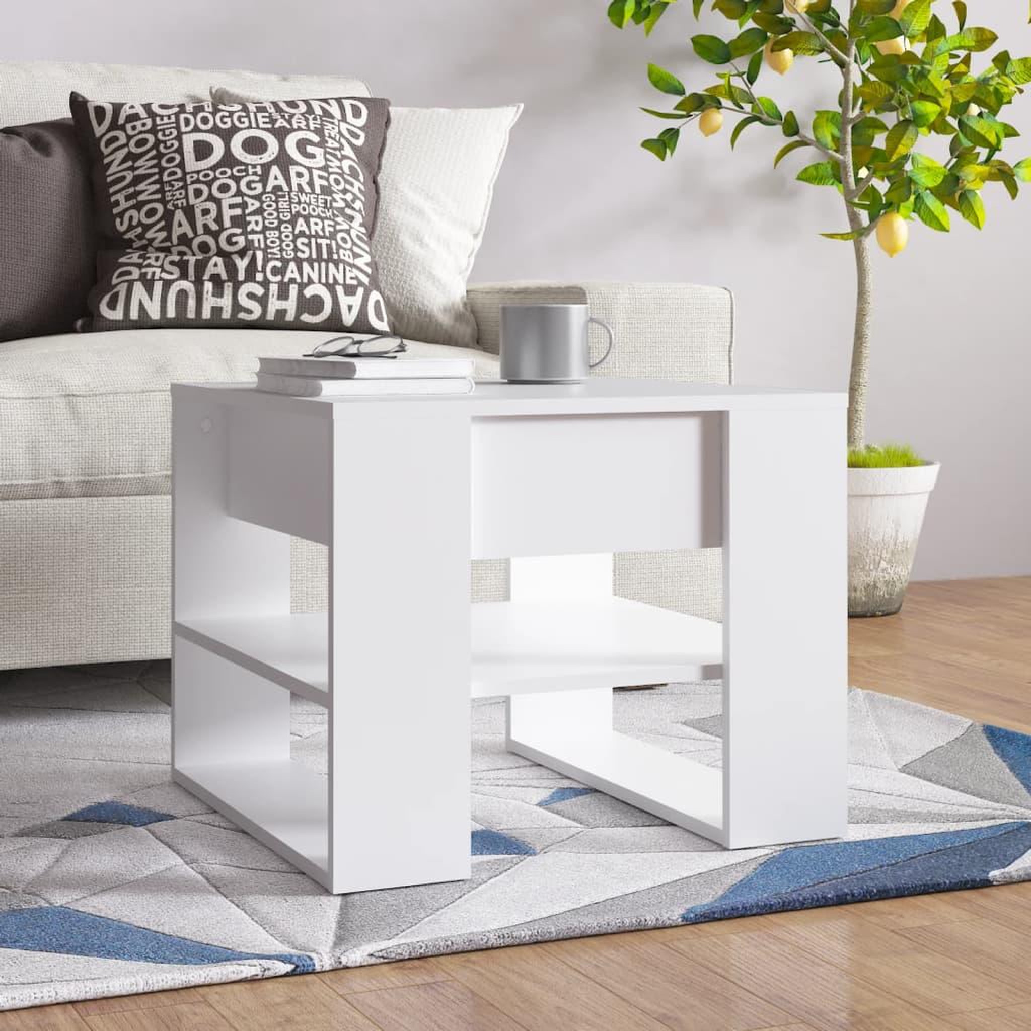 Voir la diapositive 1 : VIDAXL Table basse blanc 55,5x55x45 cm bois d'ingenierie