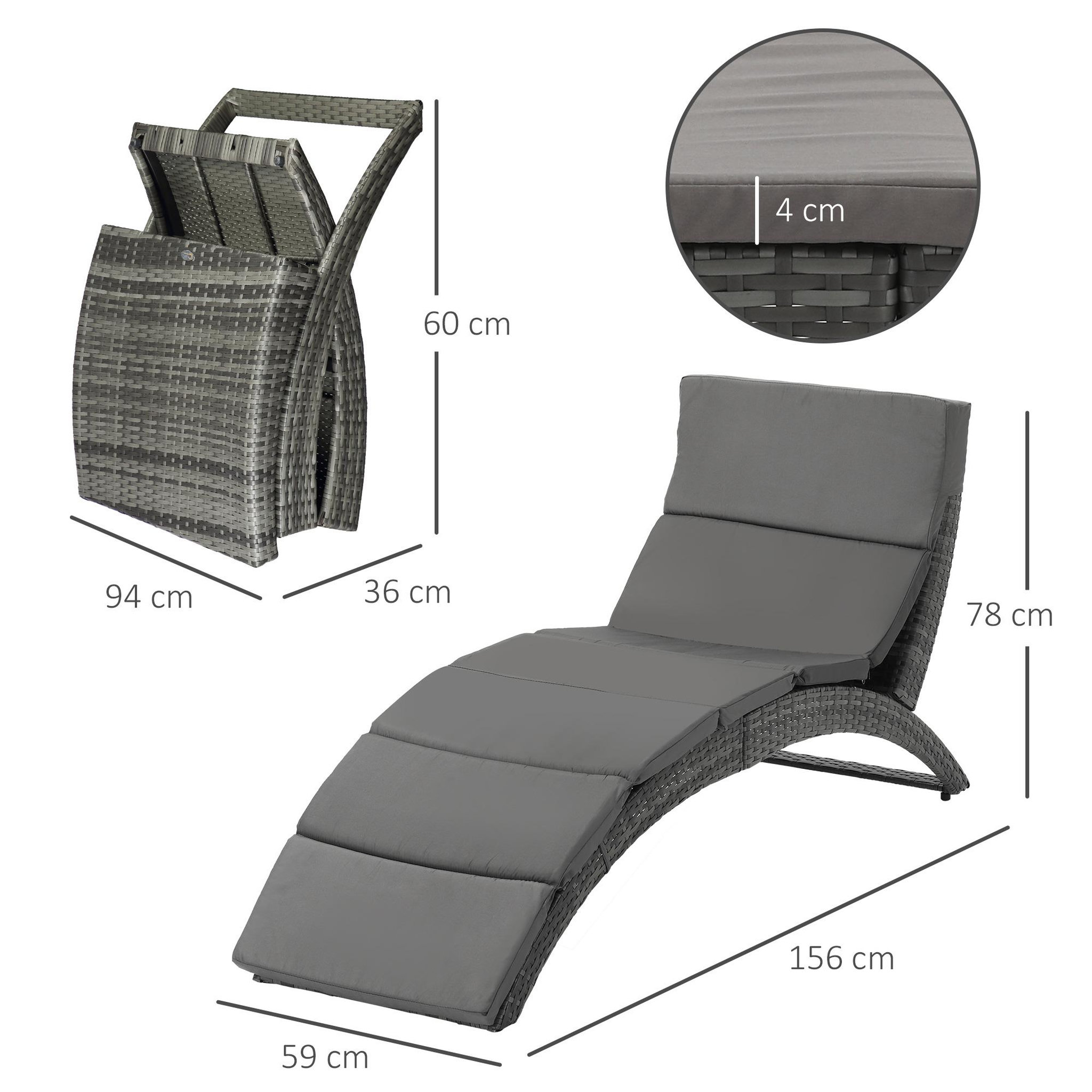 Voir la diapositive 3 : OUTSUNNY Bain de soleil design contemporain - matelas grand confort inclus - résine tressée gris