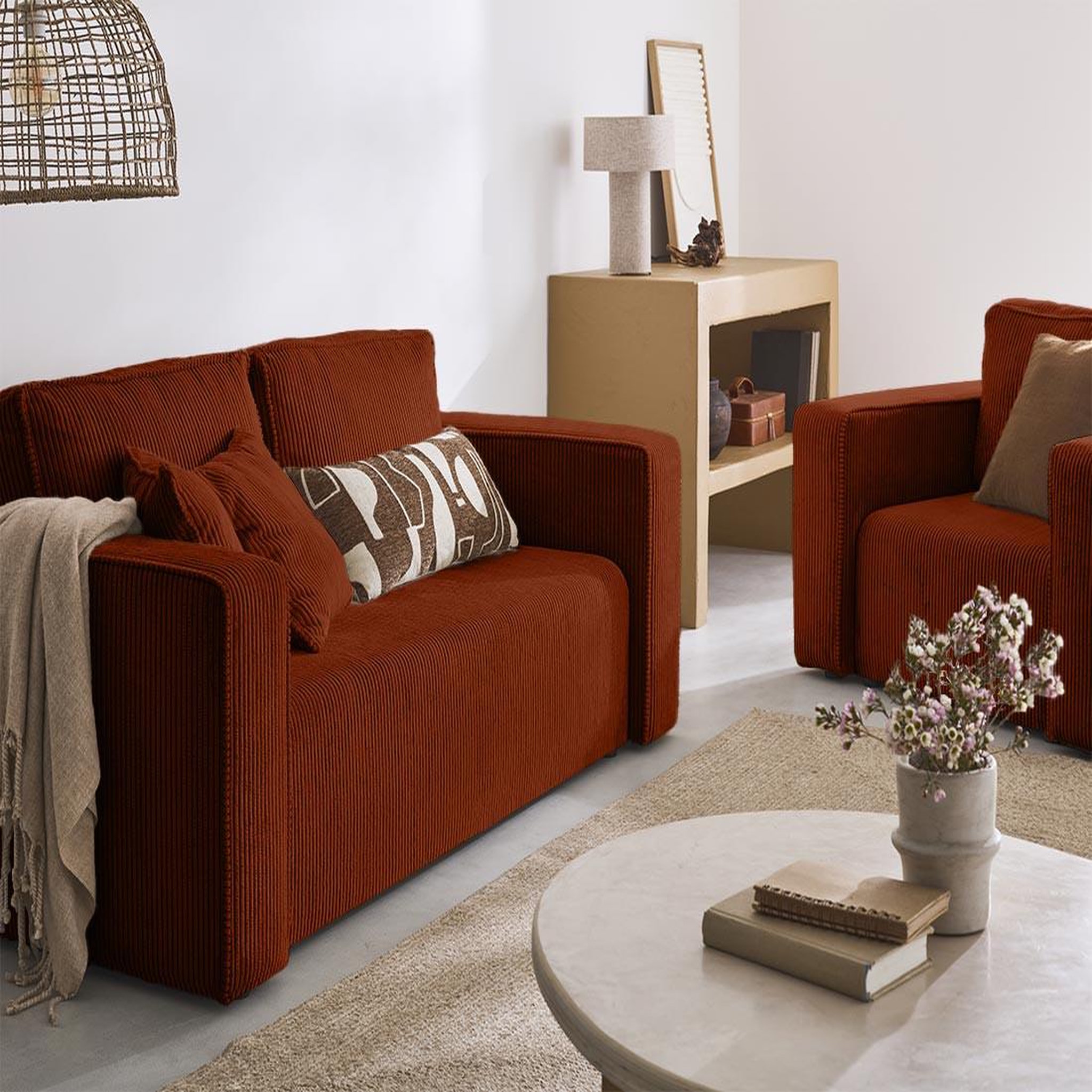 Voir la diapositive 2 : BEST MOBILIER Topaze - canapé droit 2 places - en velours côtelé