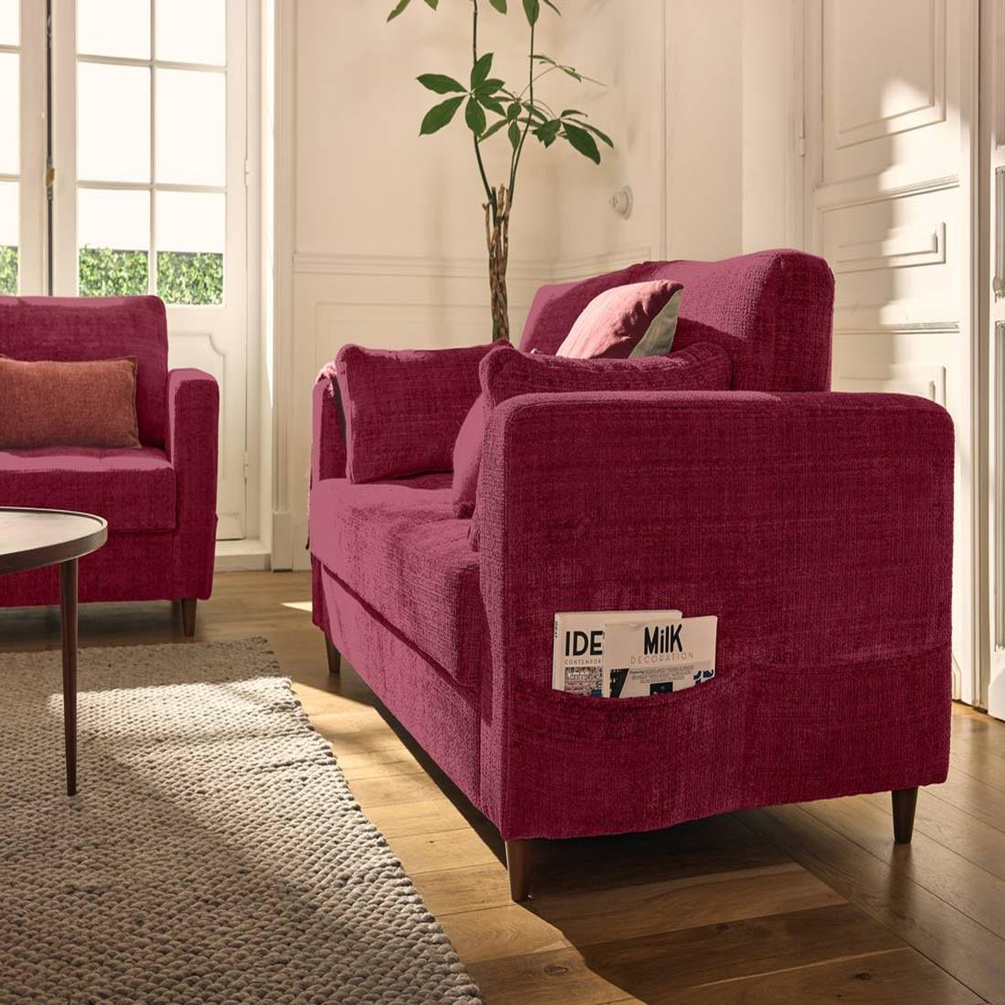 Voir la diapositive 3 : LISA DESIGN Anna - canapé droit 2 places avec poche en velours texturé