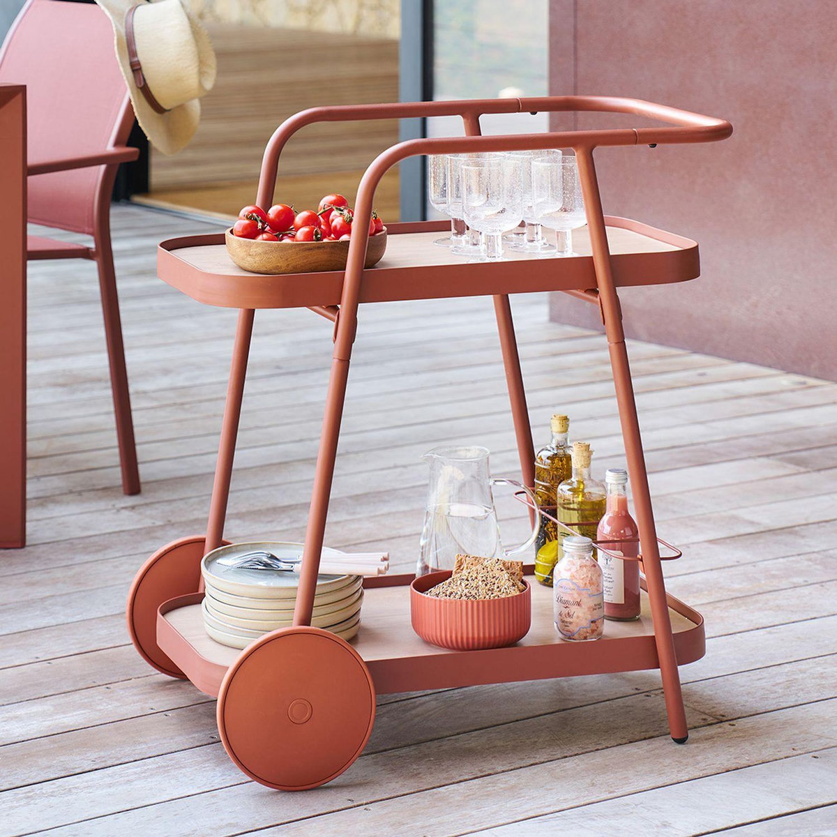 HESPERIDE Desserte de jardin à roulettes en aluminium EASINESS