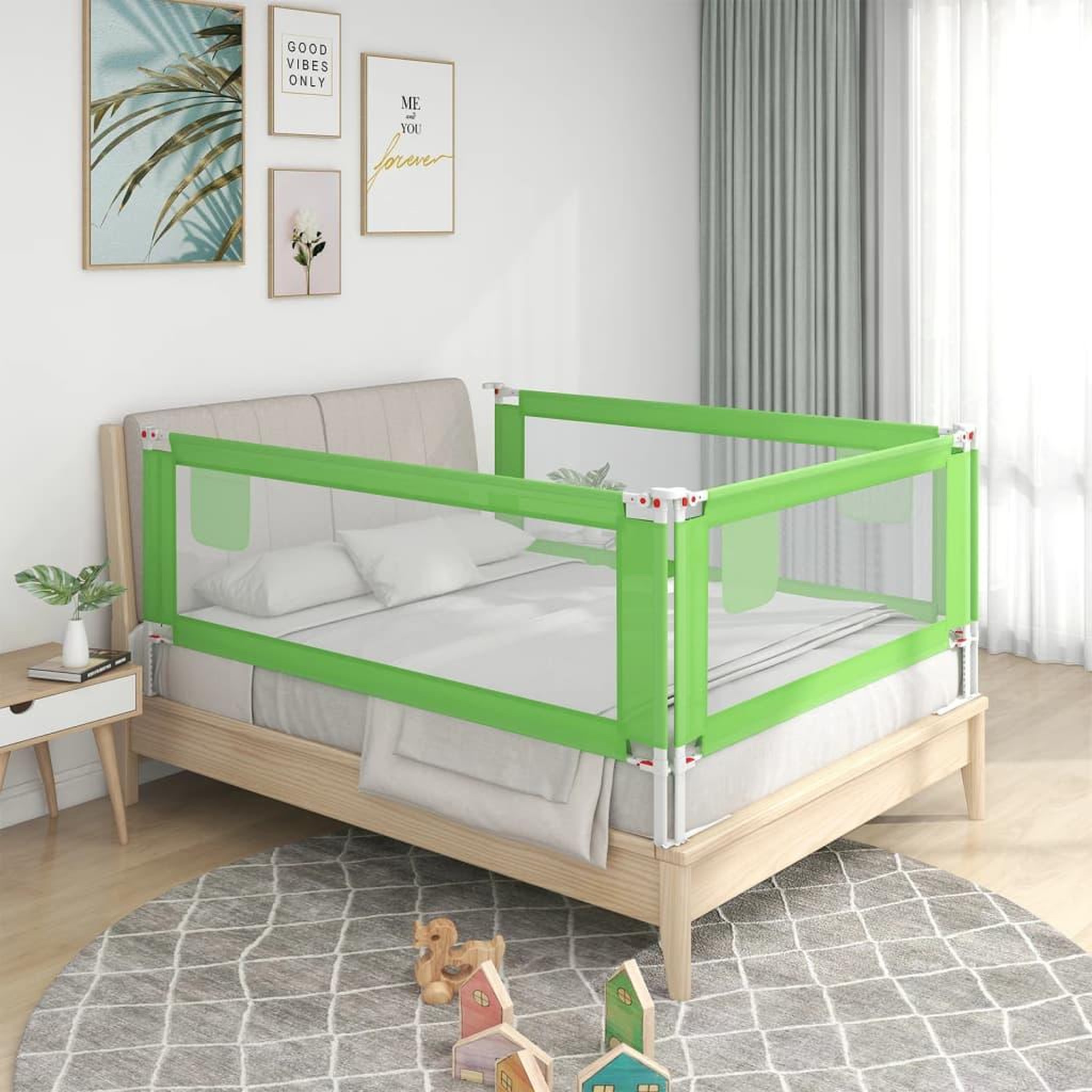 Voir la diapositive 1 : VIDAXL Barriere de securite de lit d'enfant Vert 100x25 cm Tissu