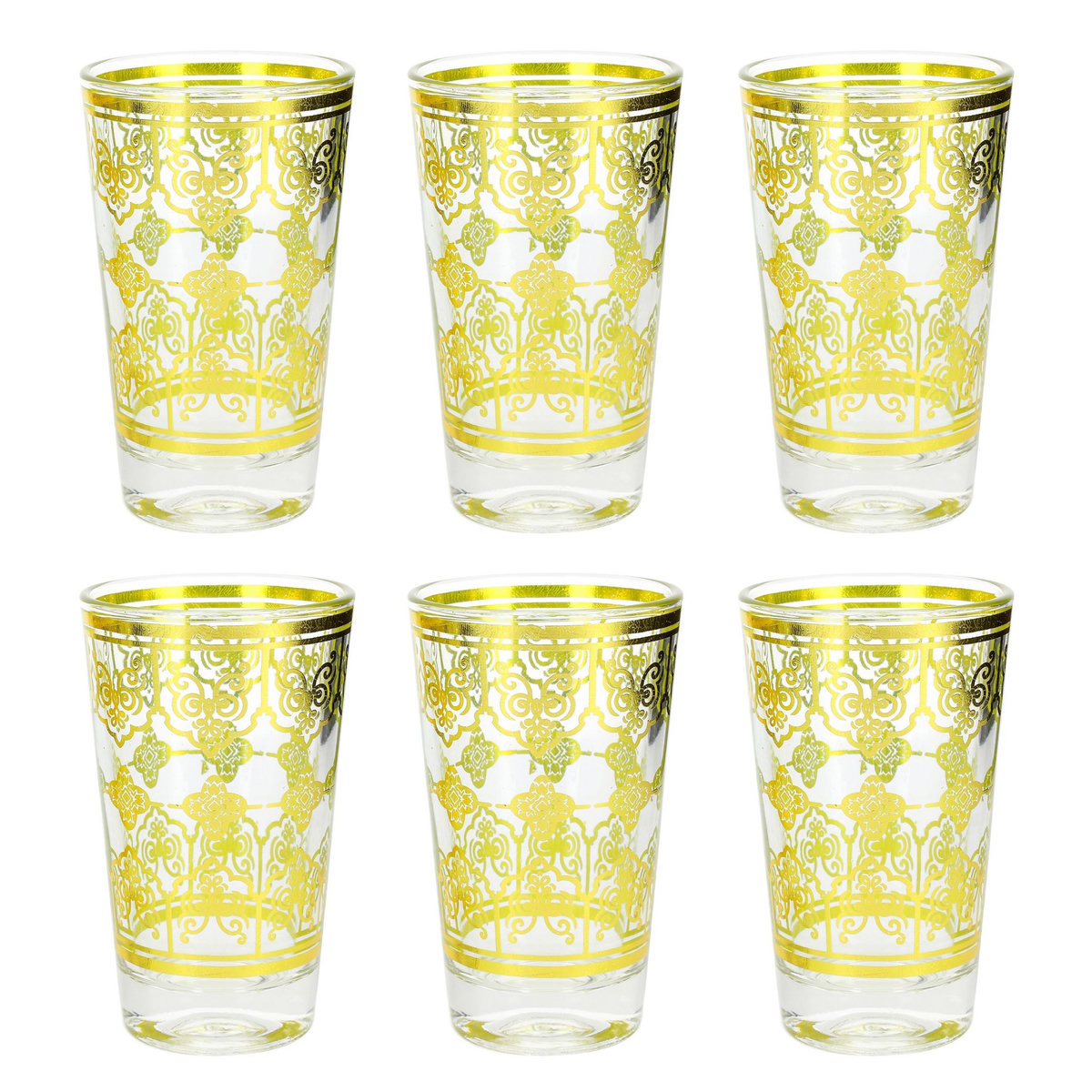 Service à thé 6 verres 12.5cl motifs or