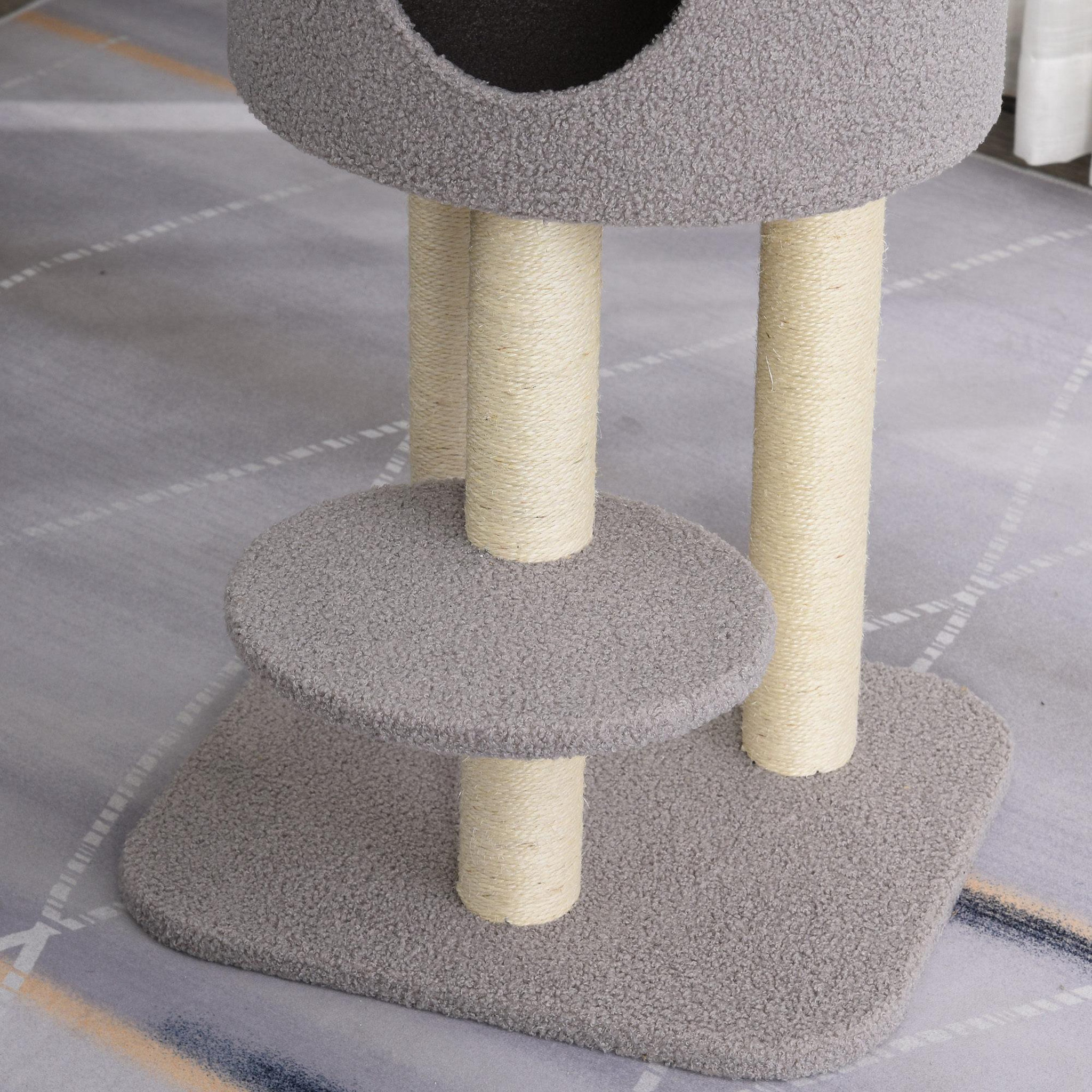 Voir la diapositive 6 : PAWHUT Pawhut arbre à chats avec griffoir niche poteaux peluche haute densité 45l x 40l x 148h cm gris