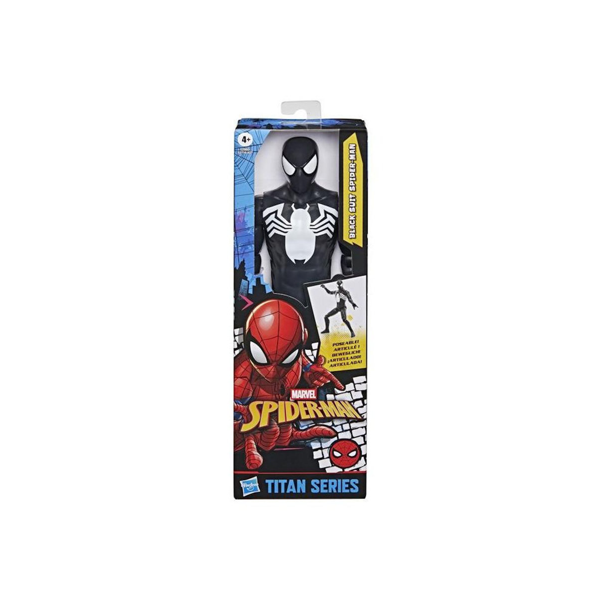 HASBRO Figurine Spider-Man en costume noir 30 cm deluxe, Titan Series, jouets de super-héros pour enfants, Marvel Spider-Man, des 4
