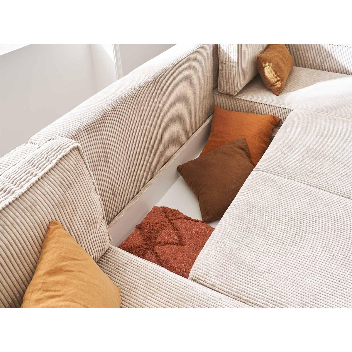 LISA DESIGN Charlie - canapé panoramique en u - 7 places - convertible avec coffre - en velours côtelé