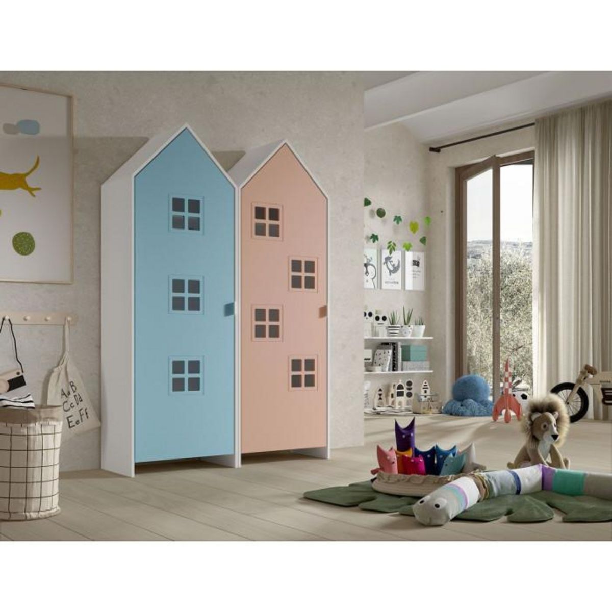 Paris Prix Pack - 2 Armoires Enfant  Casami Bruges  171cm Bleu & Rose