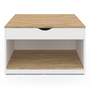 Voir la diapositive 3 : ID MARKET Table basse plateau relevable carrée ELEA avec coffre bois blanc et façon hêtre