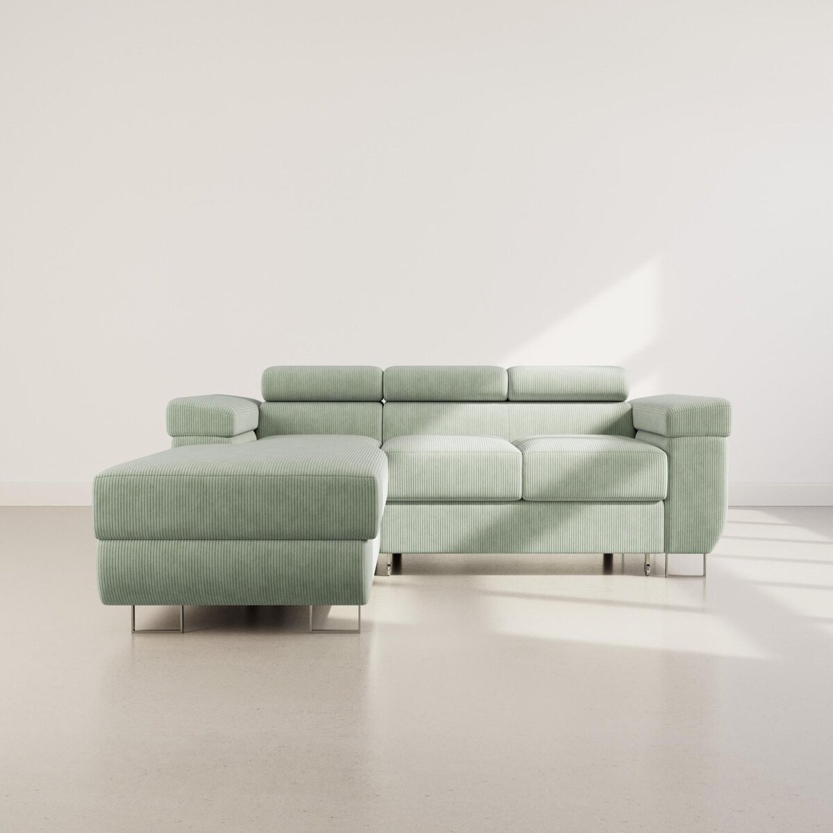 BEST MOBILIER Pablo - canapé d'angle gauche - 6 places - convertible avec coffre et têtières réglables - en velours côtelé