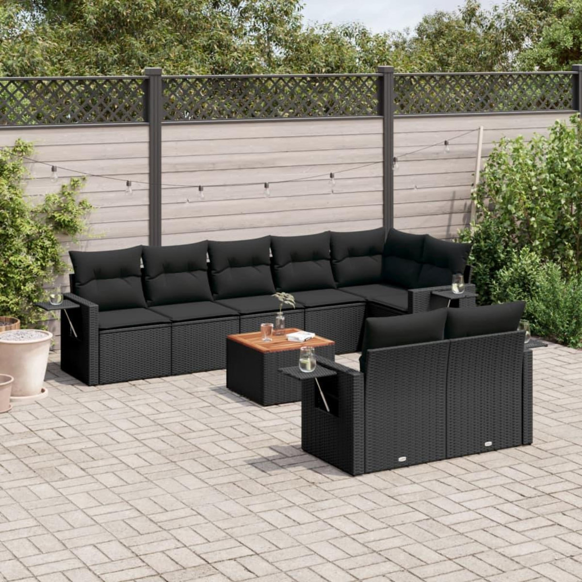 VIDAXL Salon de jardin 9 pcs avec coussins noir resine tressee
