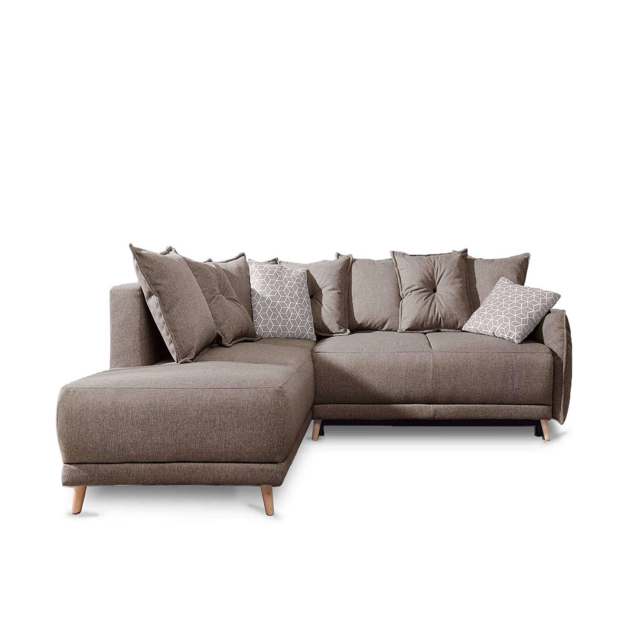 Voir la diapositive 1 : BEST MOBILIER Lena - canapé d'angle gauche convertible - 5 places - latte - style scandinave - café latte