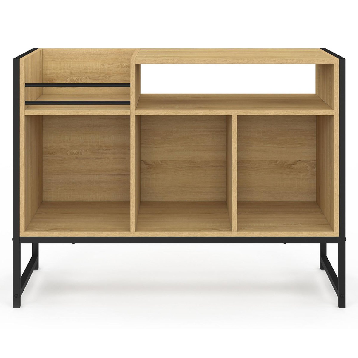 ID MARKET Meuble vinyle, buffet de rangement 100cm DETROIT bois et noir design industriel