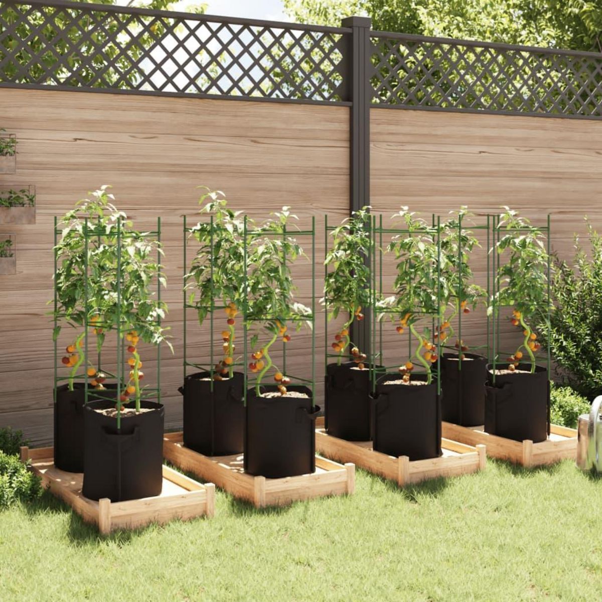 VIDAXL Cages a tomates avec sacs a plantes 8 pcs 116 cm acier et PP