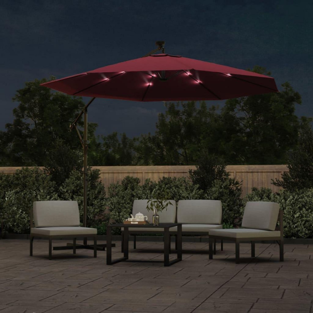 VIDAXL Parasol de jardin en porte-a-faux et lumieres LED mat en acier