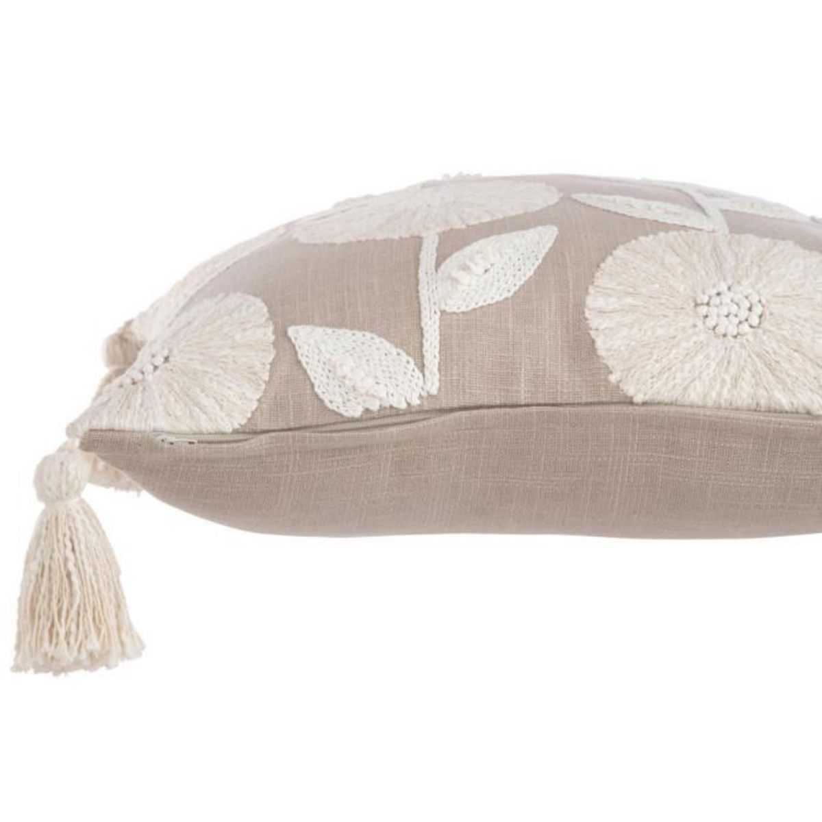 Paris Prix Coussin Déco Brodé  Fleurs  45x45cm Beige