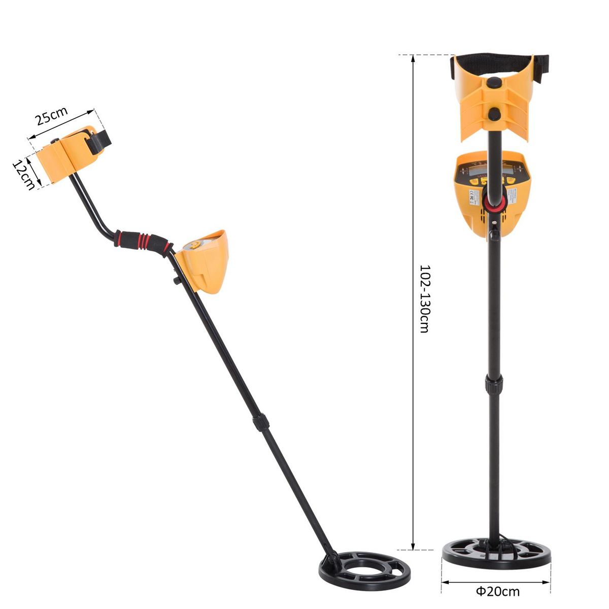 OUTSUNNY Outsunny Détecteur de métaux électrique haute sensibilité écran LCD chasse aux trésors poignée ergonomique tige télescopique noir jaune