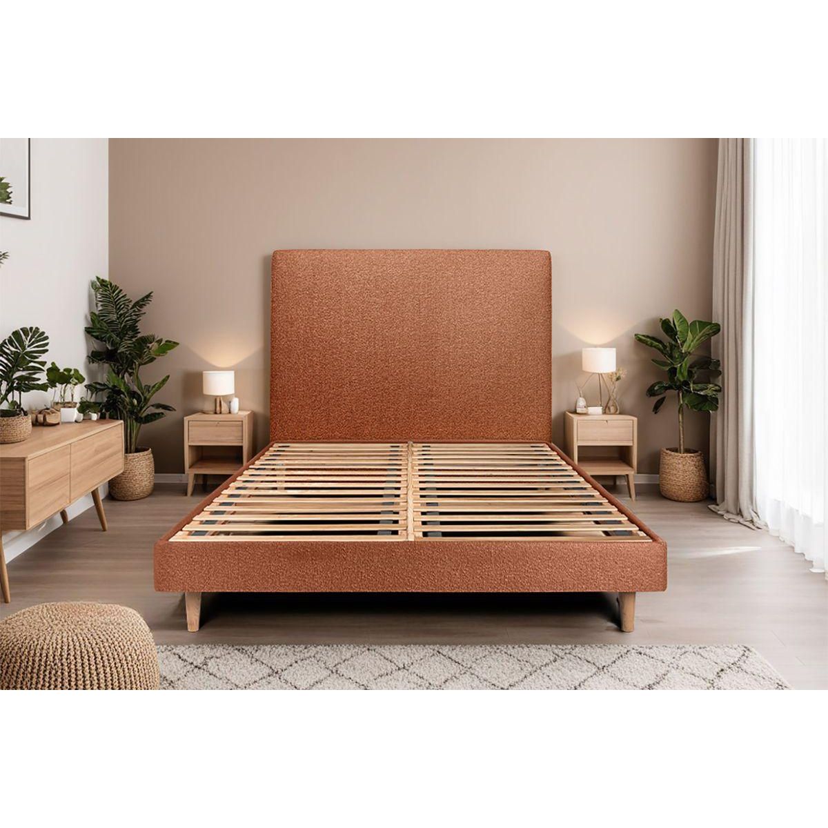 Sommeil de Plomb Lit avec tête de lit tapissier bouclette et sommier kit - Hauteur totale : 29cm