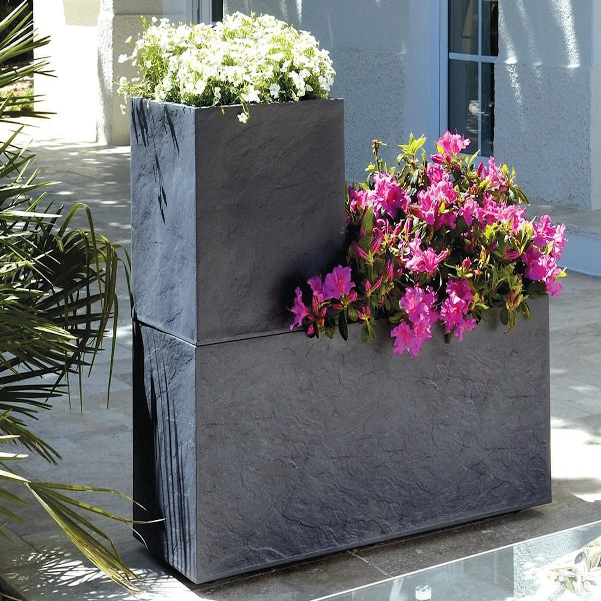 Eda Jardinière rectangulaire Volcania effet pierre 99,5 x 39,5 x 43,5 cm - Gris anthracite - Eda