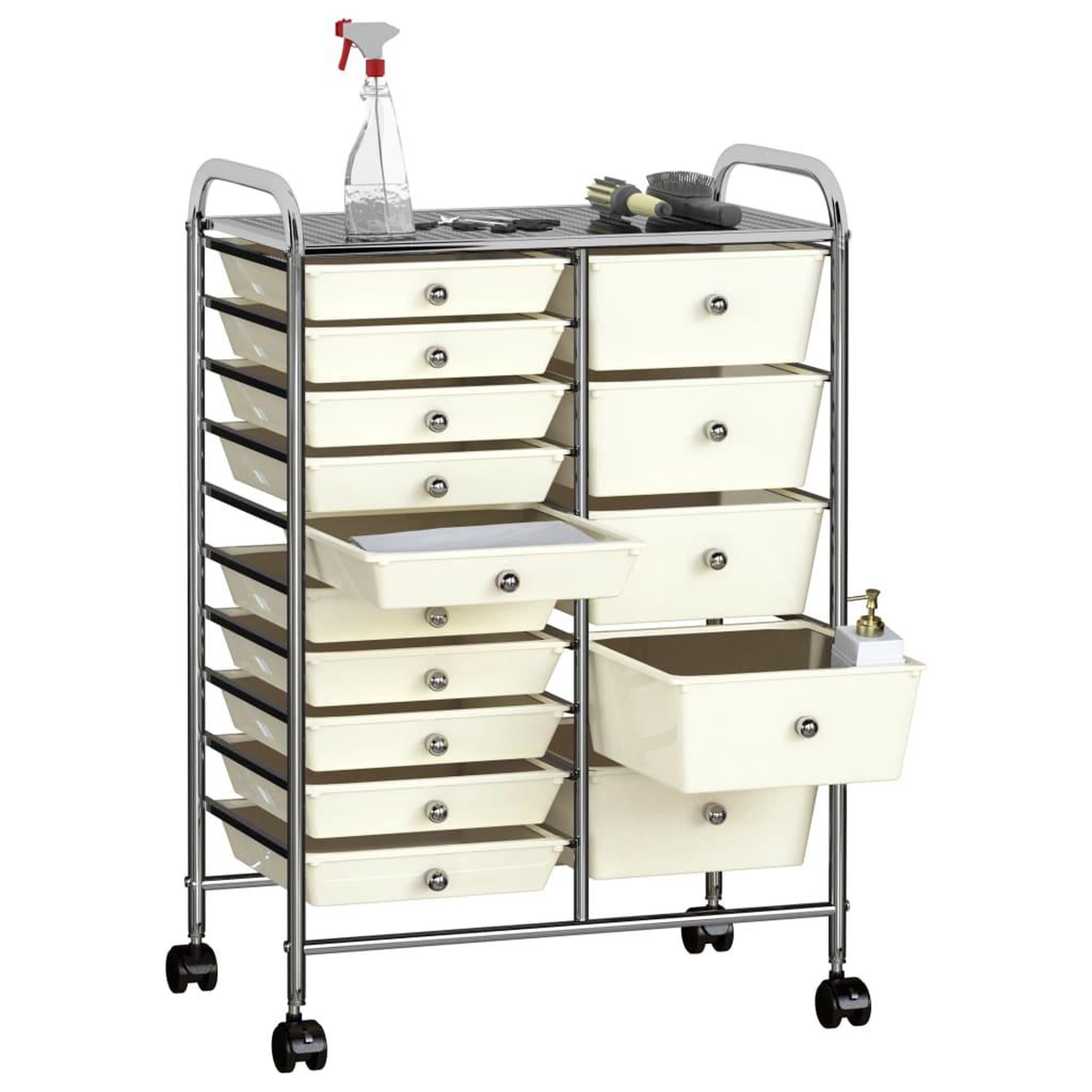 Voir la diapositive 2 : VIDAXL Chariot de rangement mobile a 15 tiroirs XXL Blanc Plastique