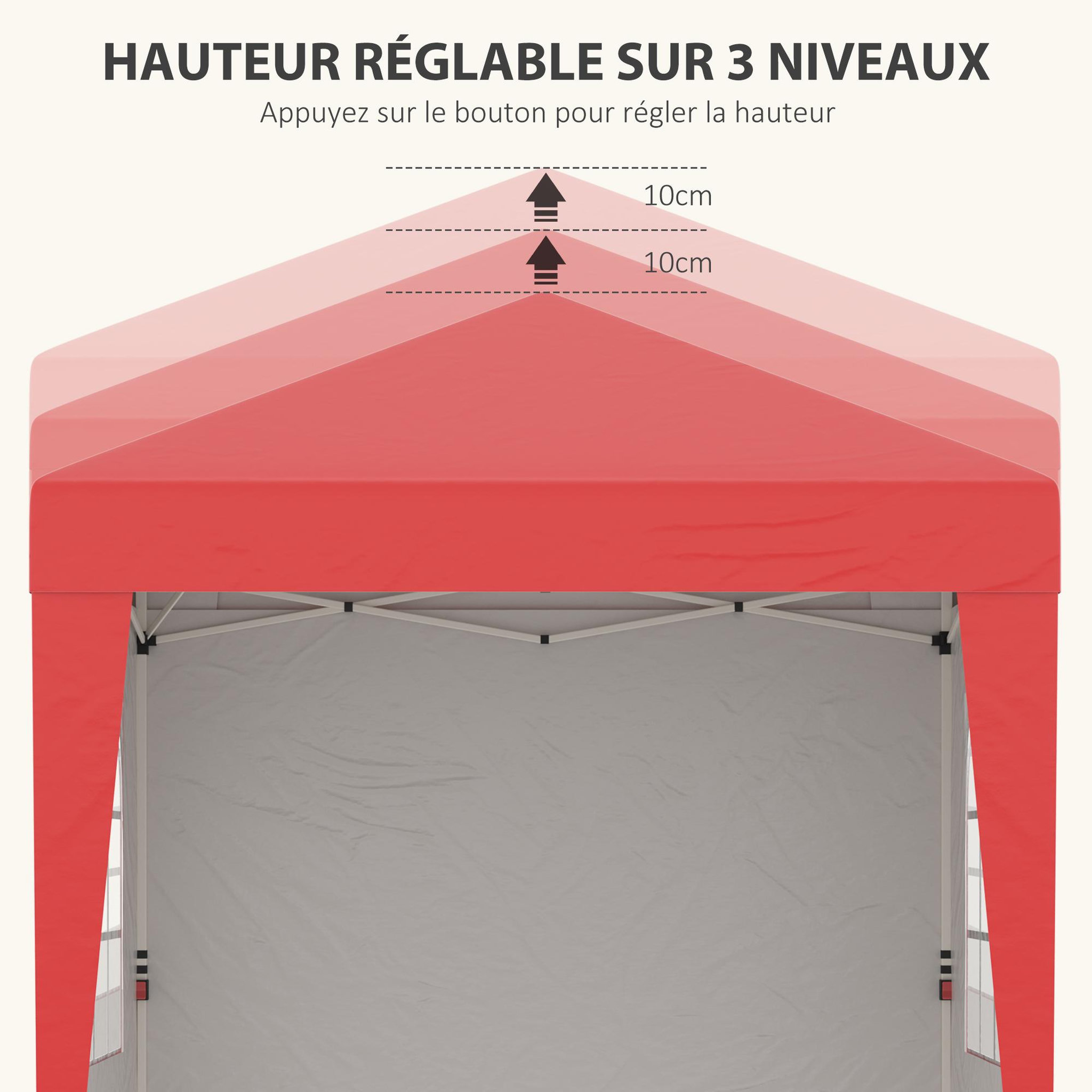 Voir la diapositive 5 : OUTSUNNY Tonnelle de jardin pliante pop-up réglable anti-UV 30+ 4 sacs lestage sac de transport rouge