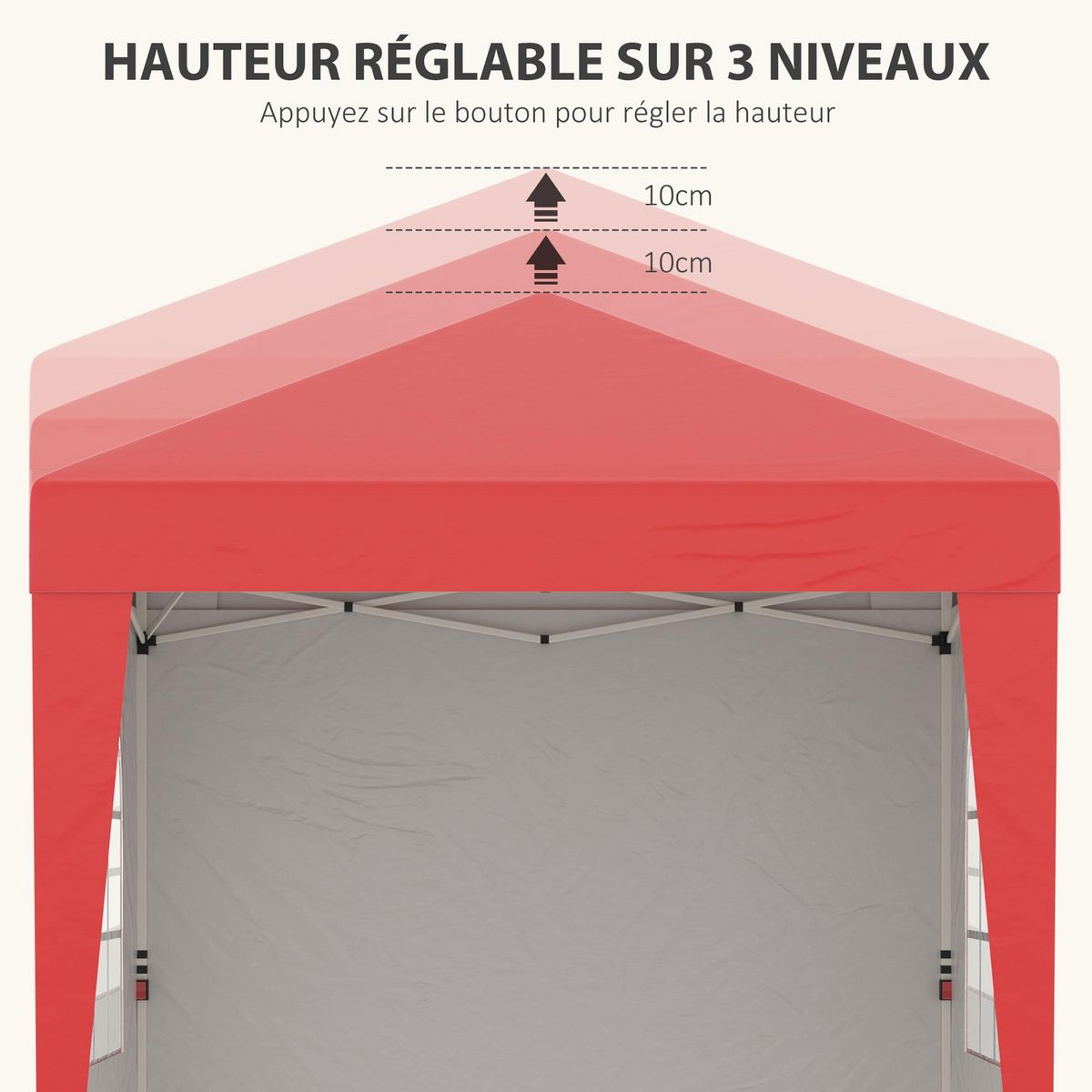 OUTSUNNY Tonnelle de jardin pliante pop-up réglable anti-UV 30+ 4 sacs lestage sac de transport rouge