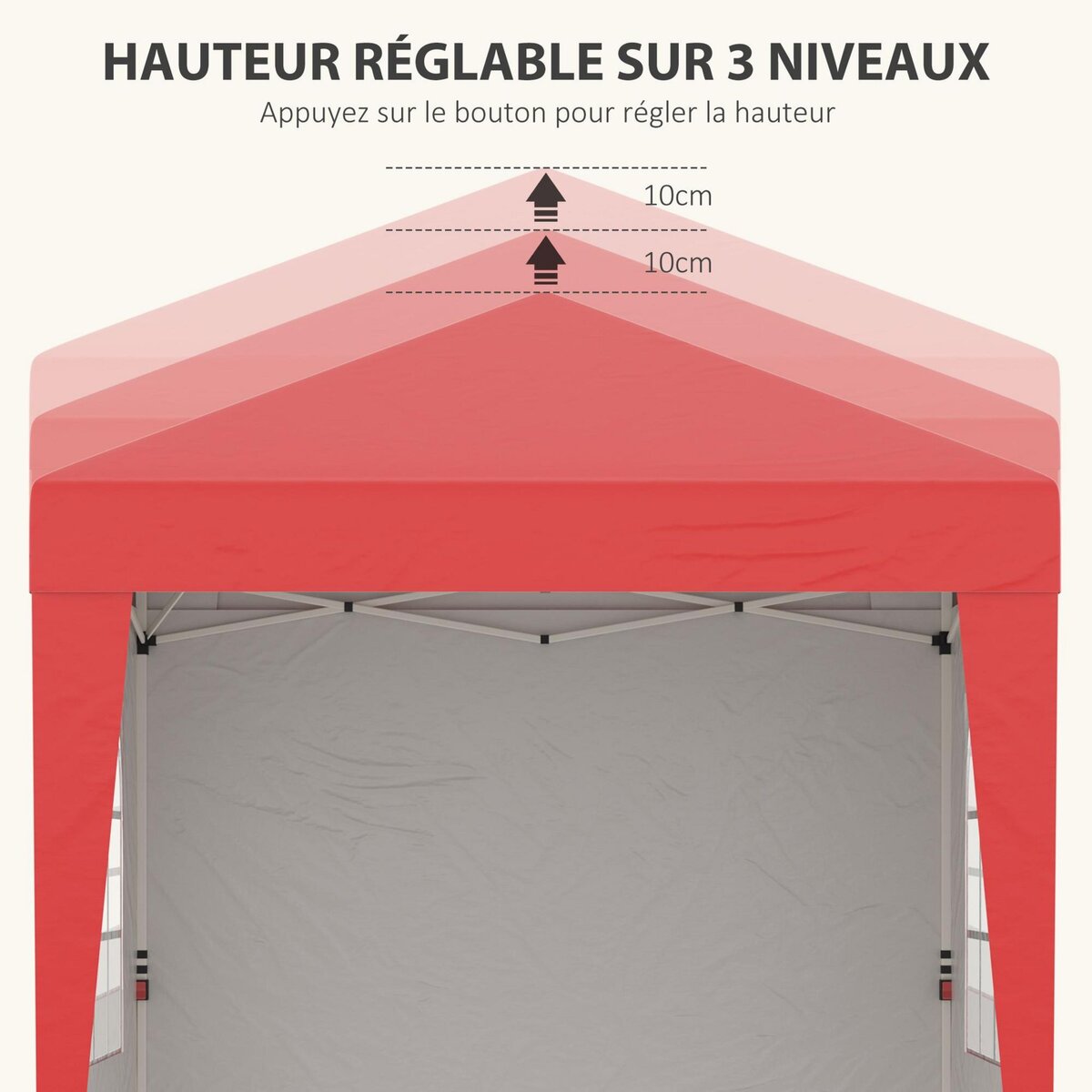 OUTSUNNY Tonnelle de jardin pliante pop-up réglable anti-UV 30+ 4 sacs lestage sac de transport rouge