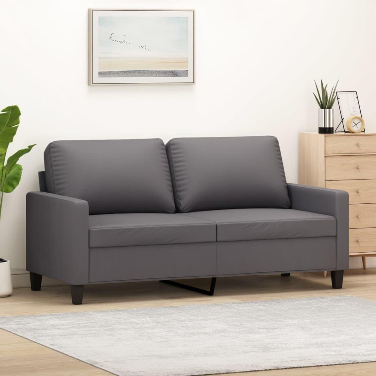 VIDAXL Canape a 2 places Gris 140 cm Similicuir