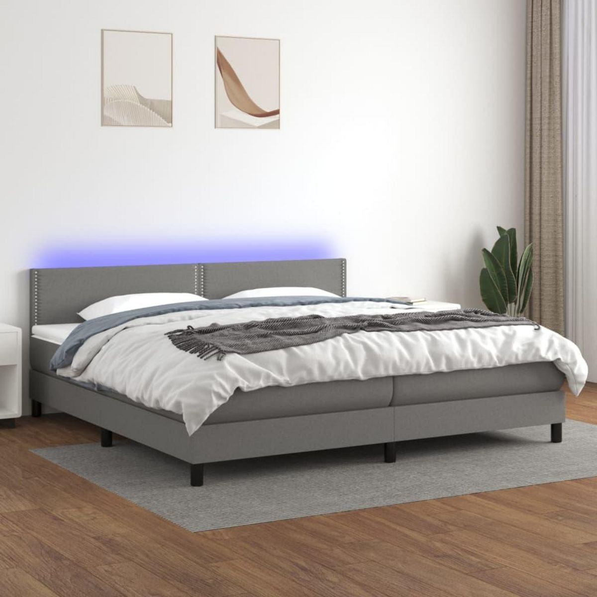 VIDAXL Sommier a lattes de lit et matelas et LED Gris fonce 200x200 cm