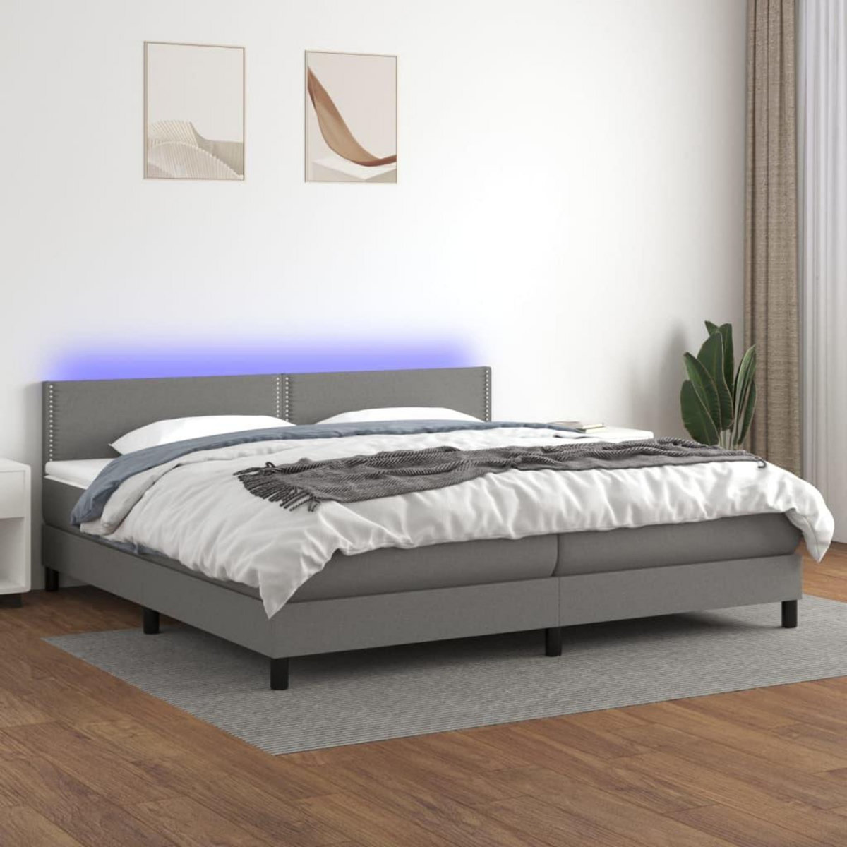 VIDAXL Sommier a lattes de lit et matelas et LED Gris fonce 200x200 cm