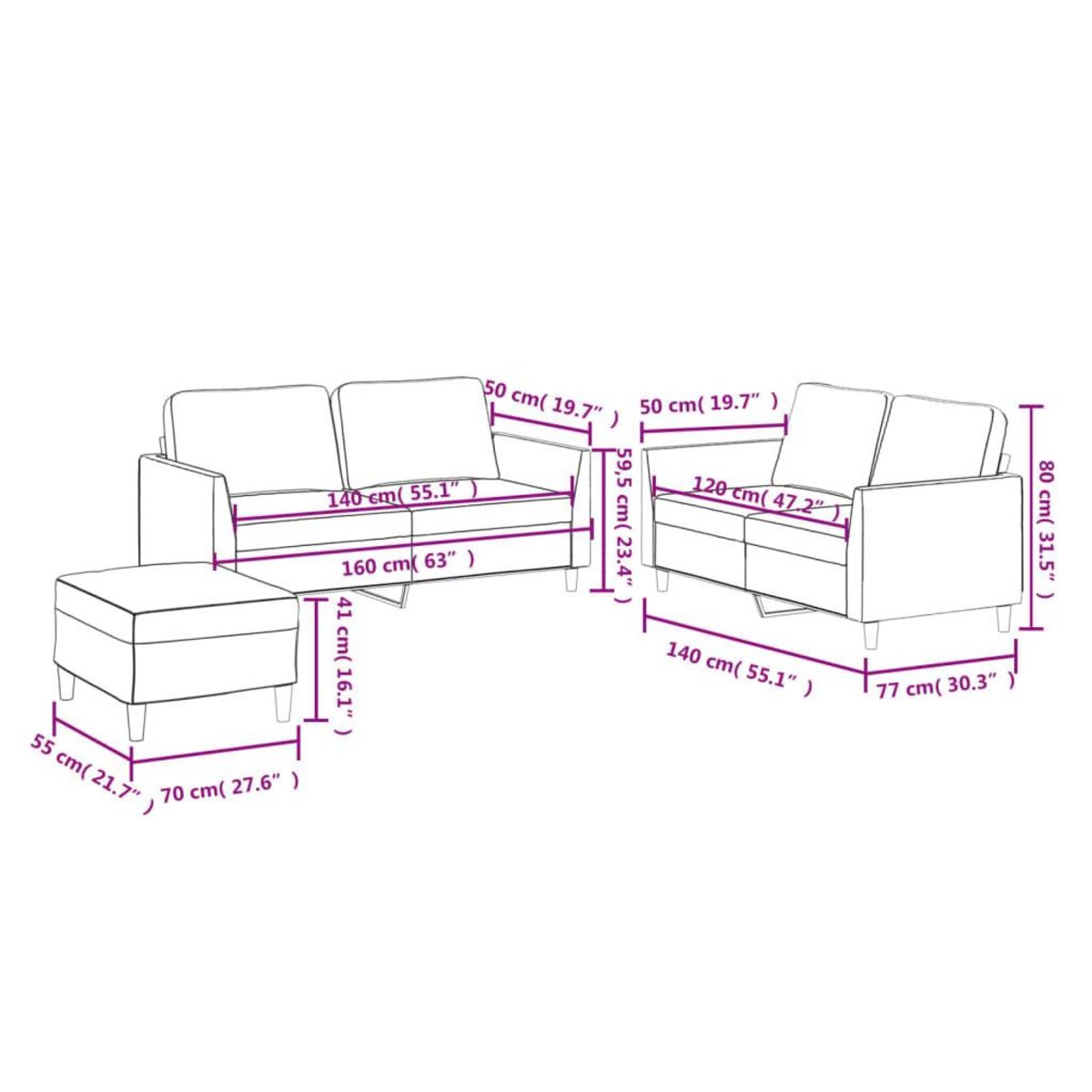 VIDAXL Ensemble de canapes 3 pcs avec coussins Noir Similicuir