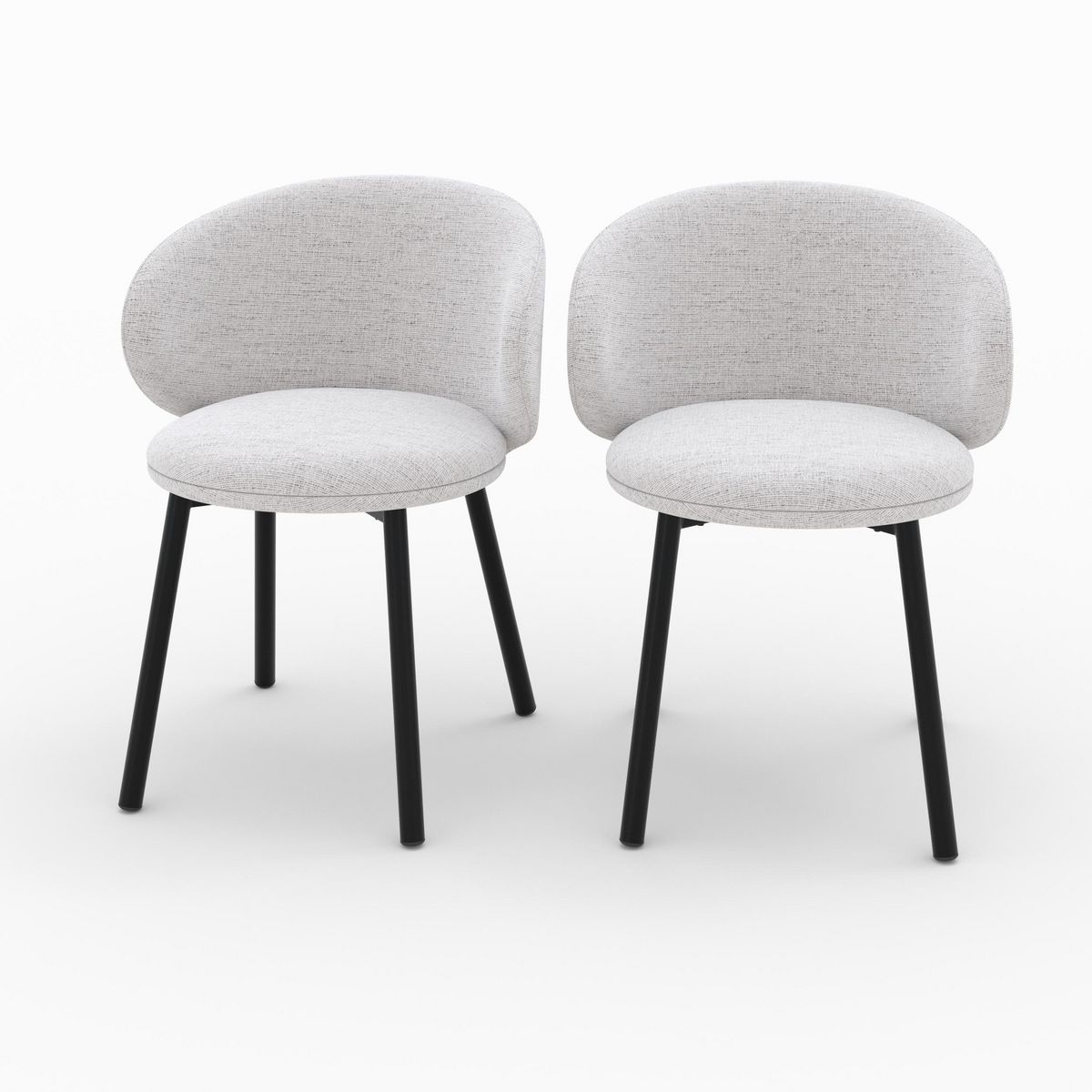 Rendez vous déco Lot de 2 chaises en tissu gris clair chiné et pieds noirs - Cécilia