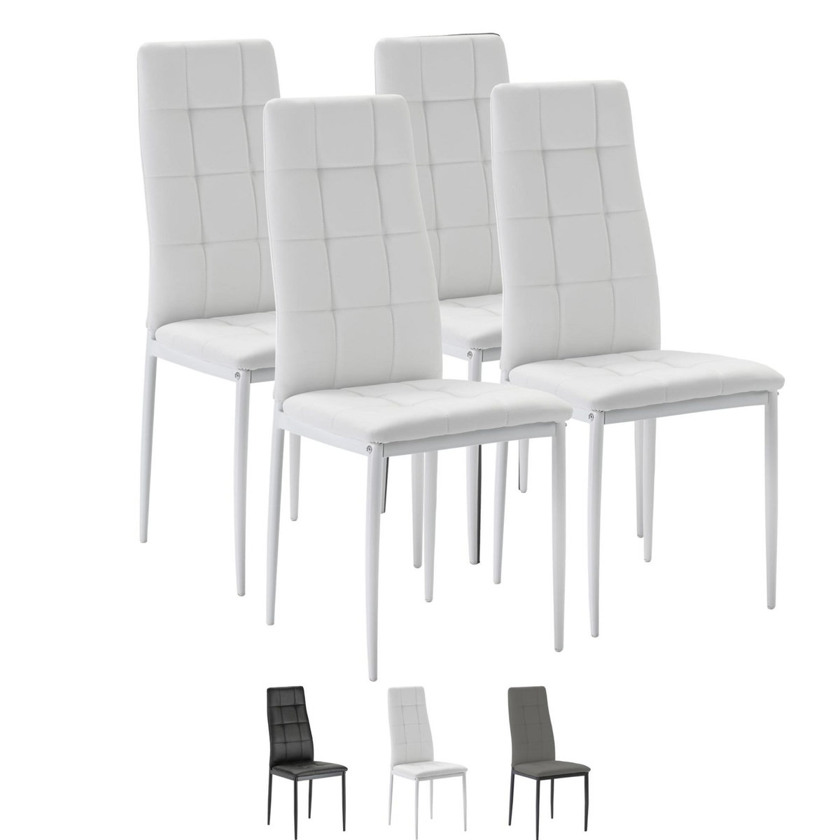 VS VENTA-STOCK Set de 4 chaises Salon Chelsea tapissées Blanc, 42 cm x 51 cm x 97 cm