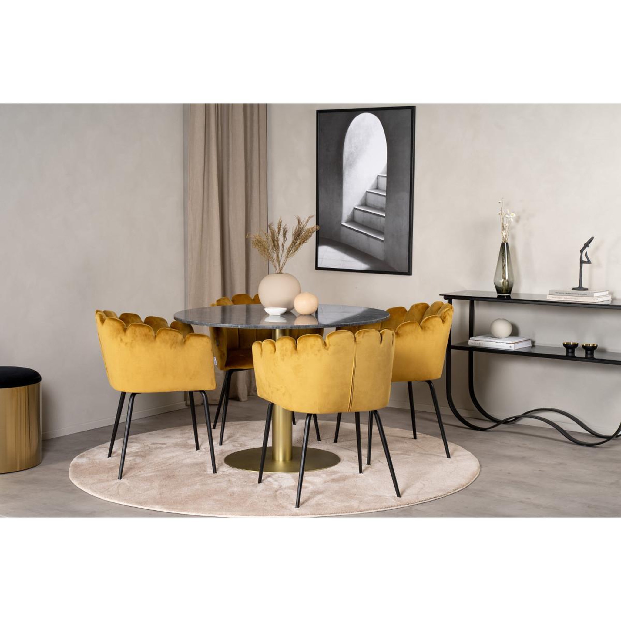 Voir la diapositive 5 : Paris Prix Ensemble table à manger & 4 chaises  estelle ii & limhamn  106cm gris foncé & jaune