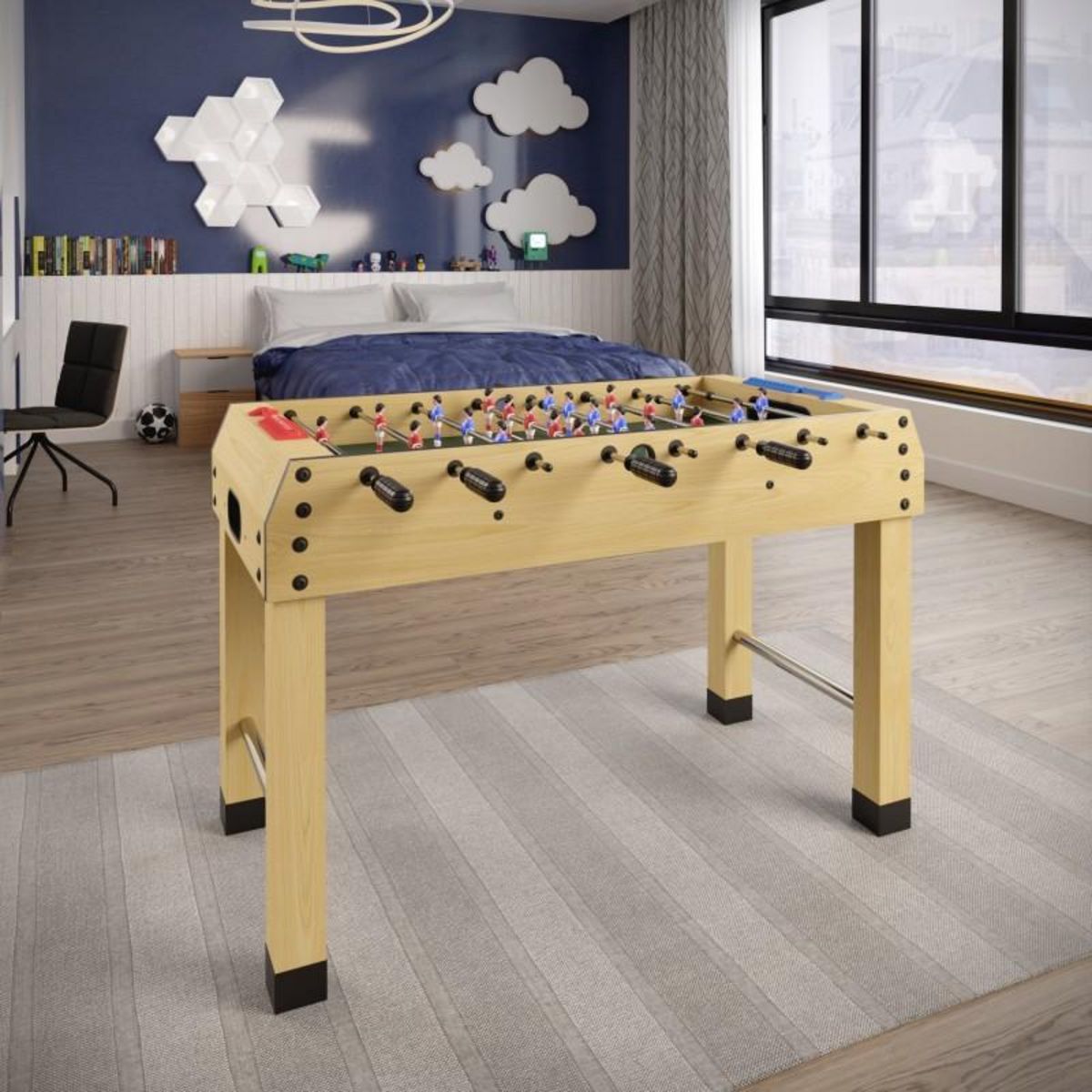 PLAY4FUN Baby-foot Teenager, Table de Baby pour Adolescents, 122 x 61 x 81 cm - Beige et Noir