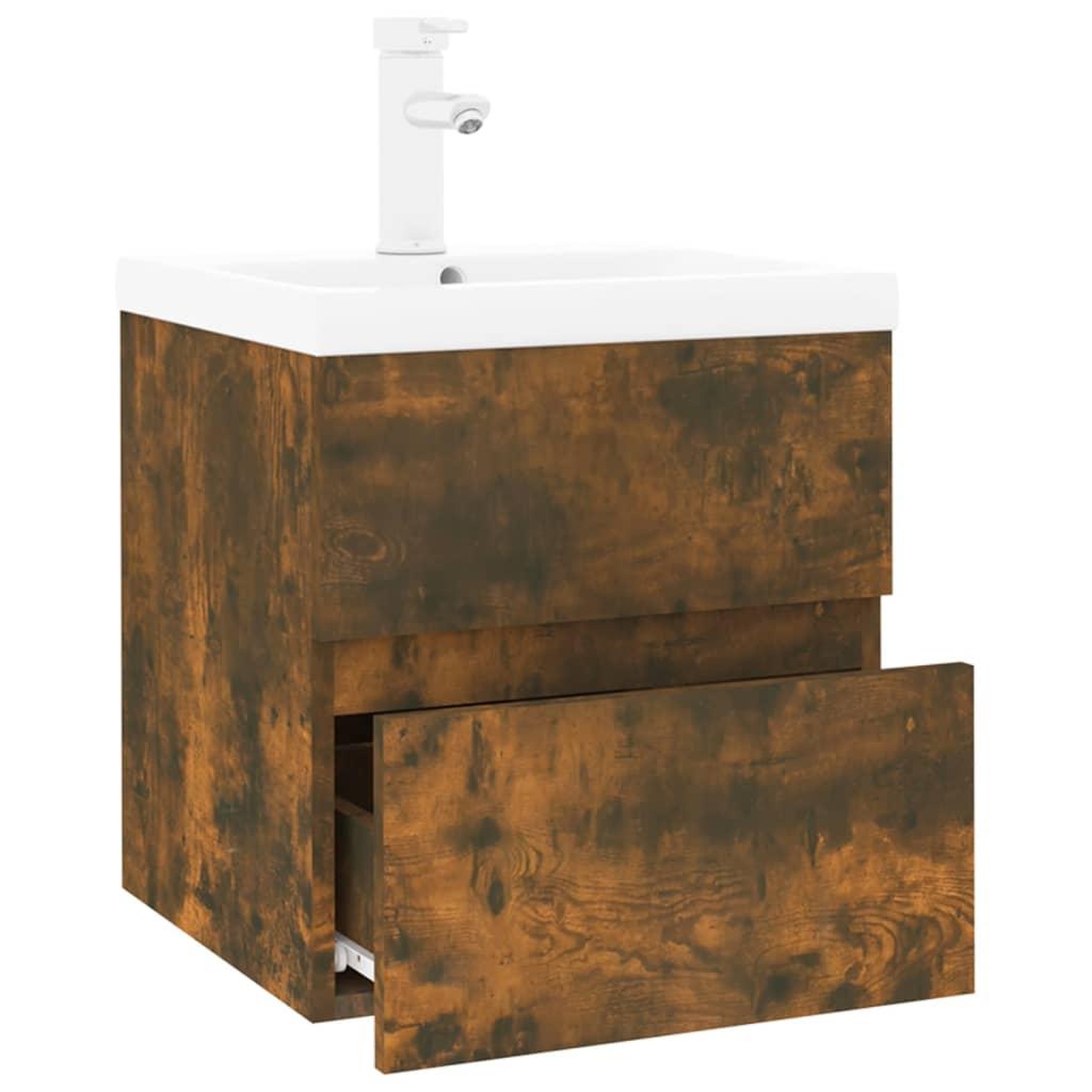 Voir la diapositive 3 : VIDAXL Meuble lavabo avec bassin integre Chene fume Bois d'ingenierie
