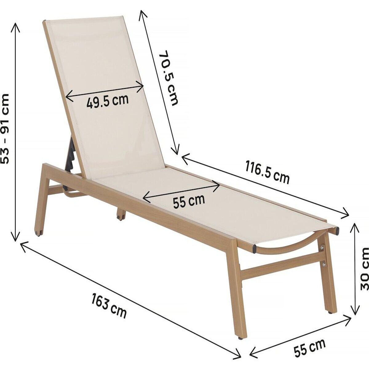 Habitat et Jardin Bain de soleil en aluminium imitation bois   Elysia  - Ecru