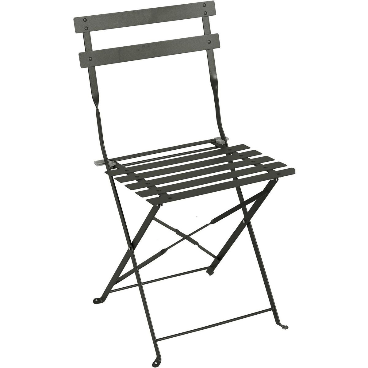 GARDENSTAR Chaise de jardin en acier pliante à lattes coloris vert kaki foncé